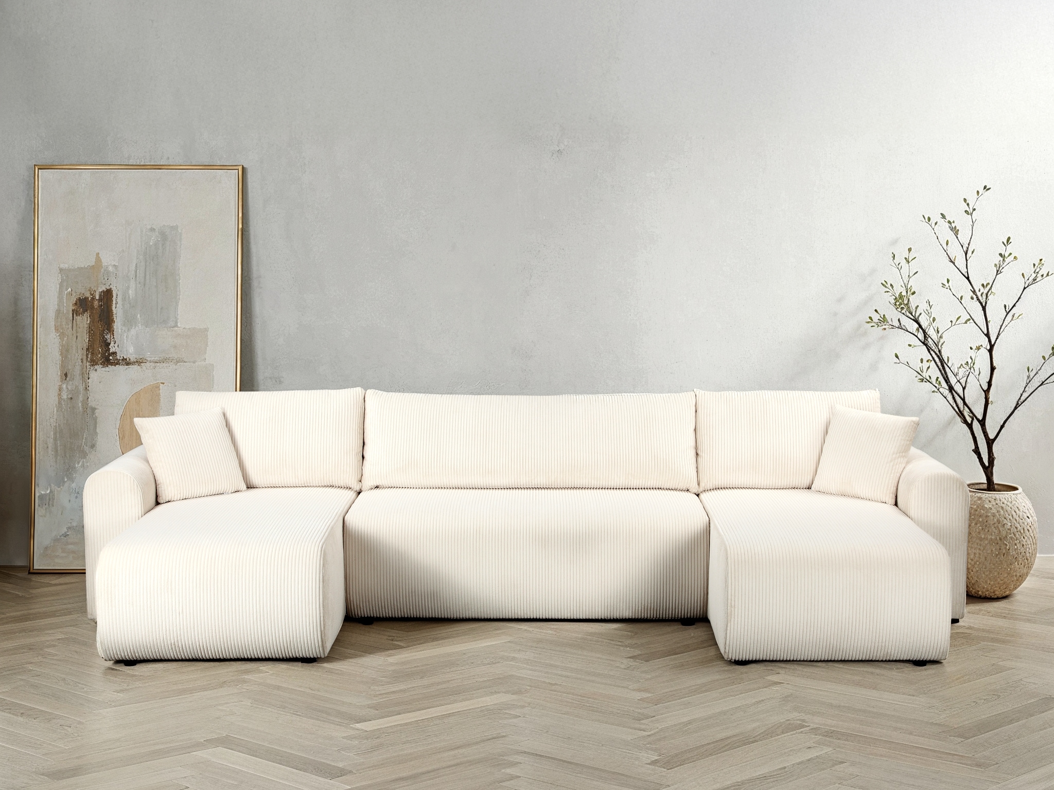 GOODproduct Wohnlandschaft »JONAA, 311 cm, U-Form, Schlafsofa, Boxspringfederung, Cord u. Struktur« 133/270cm, Bettkasten, Seitentaschen, Cord und Struktur