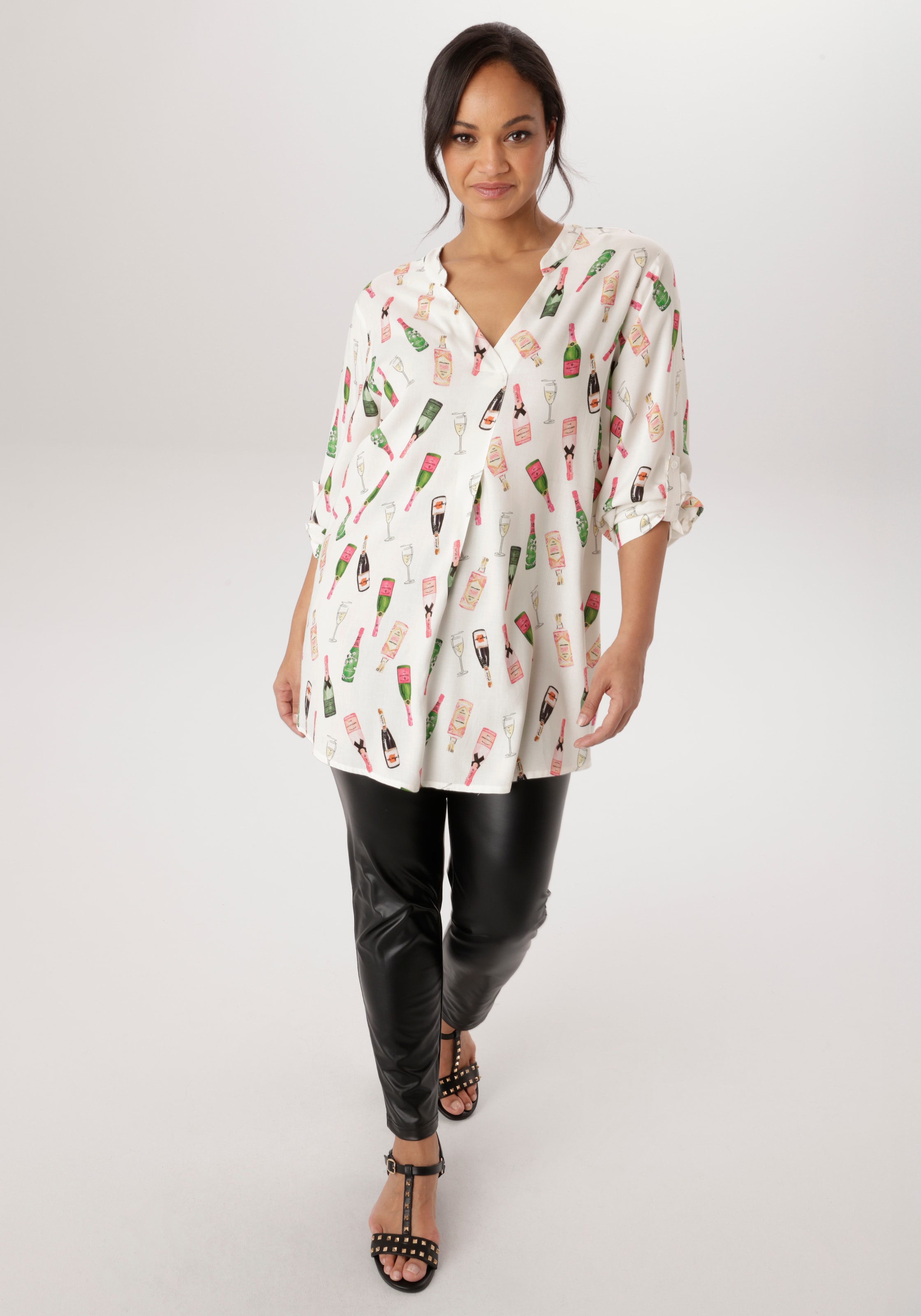 Aniston PLUS Blouse à enfiler mit Sektfläschchen bedruckt