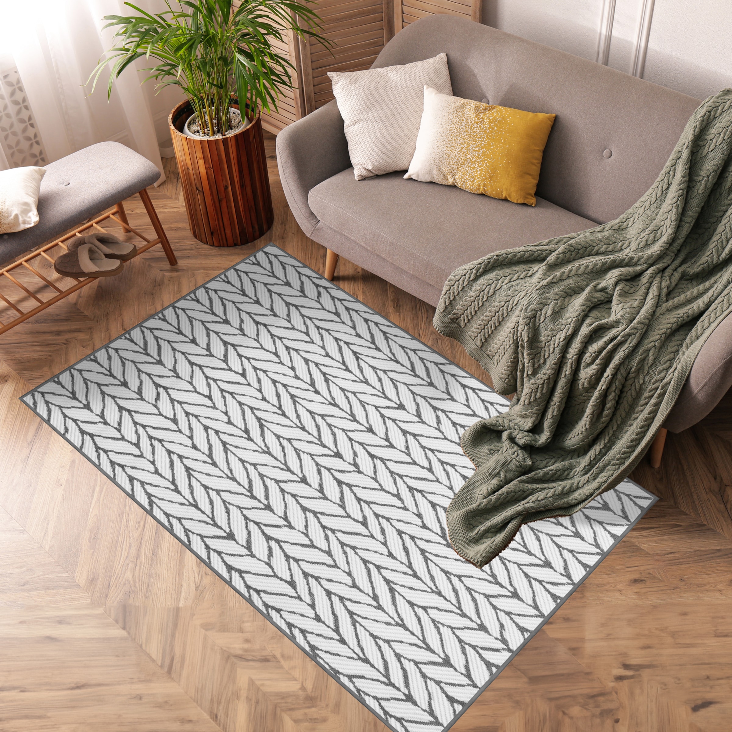 Primaflor-Ideen in Textil Teppich »Outdoorteppich REVERSO - Knitted Joy« rechteckig 5 mm Höhe Wendeteppich, Zopfmuster, In- und Outdoor geeignet, wasserfest