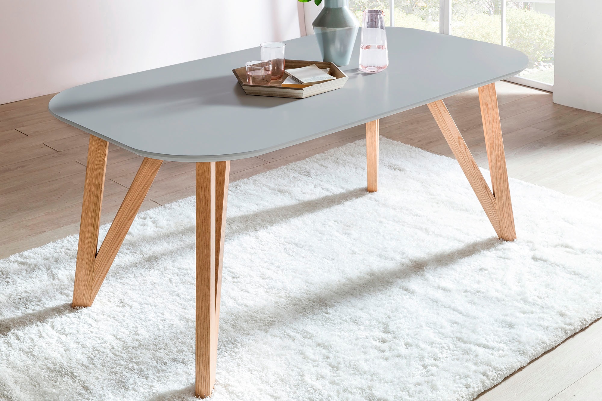 SalesFever Ensemble de salle à manger »Växjö - Elegant gestaltete Sitzgruppe« Set, 5 cuis tlg. bestehend aus 4 modernen Polsterstühlen und einem 180 cm breiten Tisch