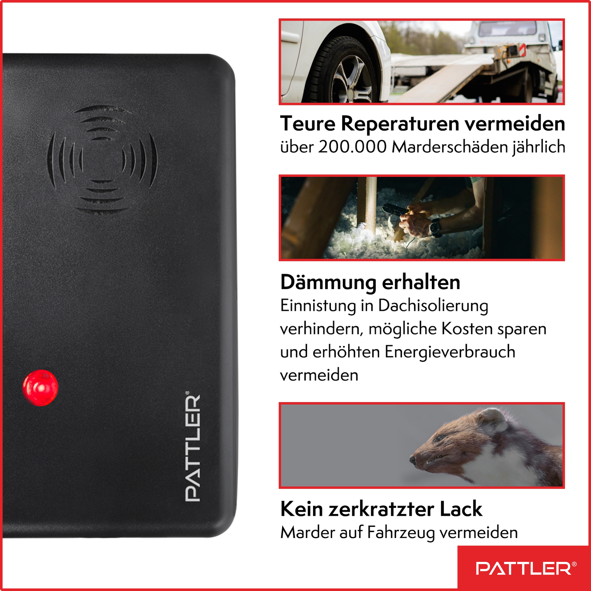Pattler Ultraschall-Tierabwehr »Marderschreck mit  Hochfrequenztönen« 2 Geräte für ca. 120 m²
