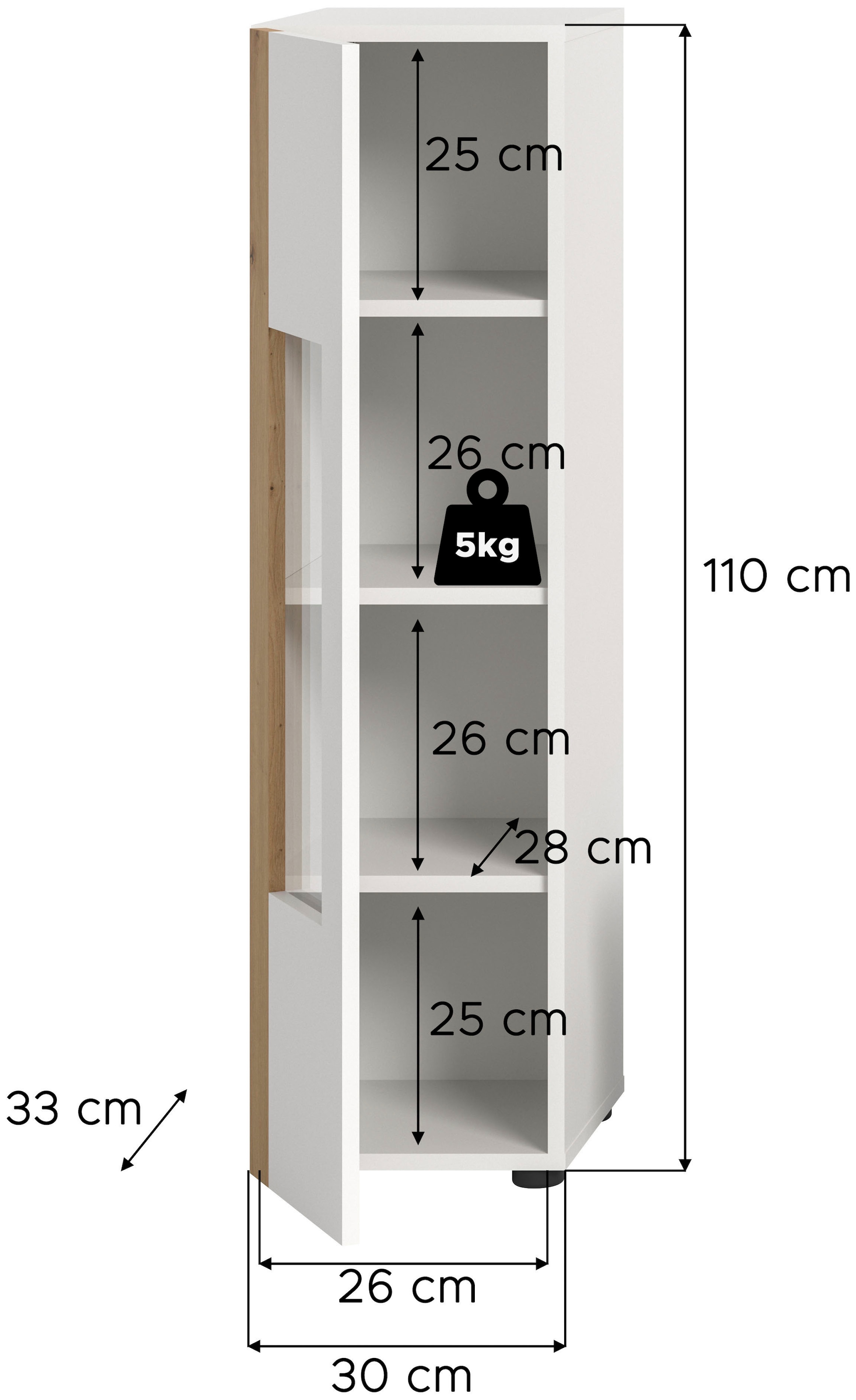 INOSIGN Vitrine »Svala, Höhe 112 cm, Holzdekor, 1 Tür« 1 Stk. tlg. 3 Einlegeböden, Vitrinenschrank, Schrank, Wohnschrank