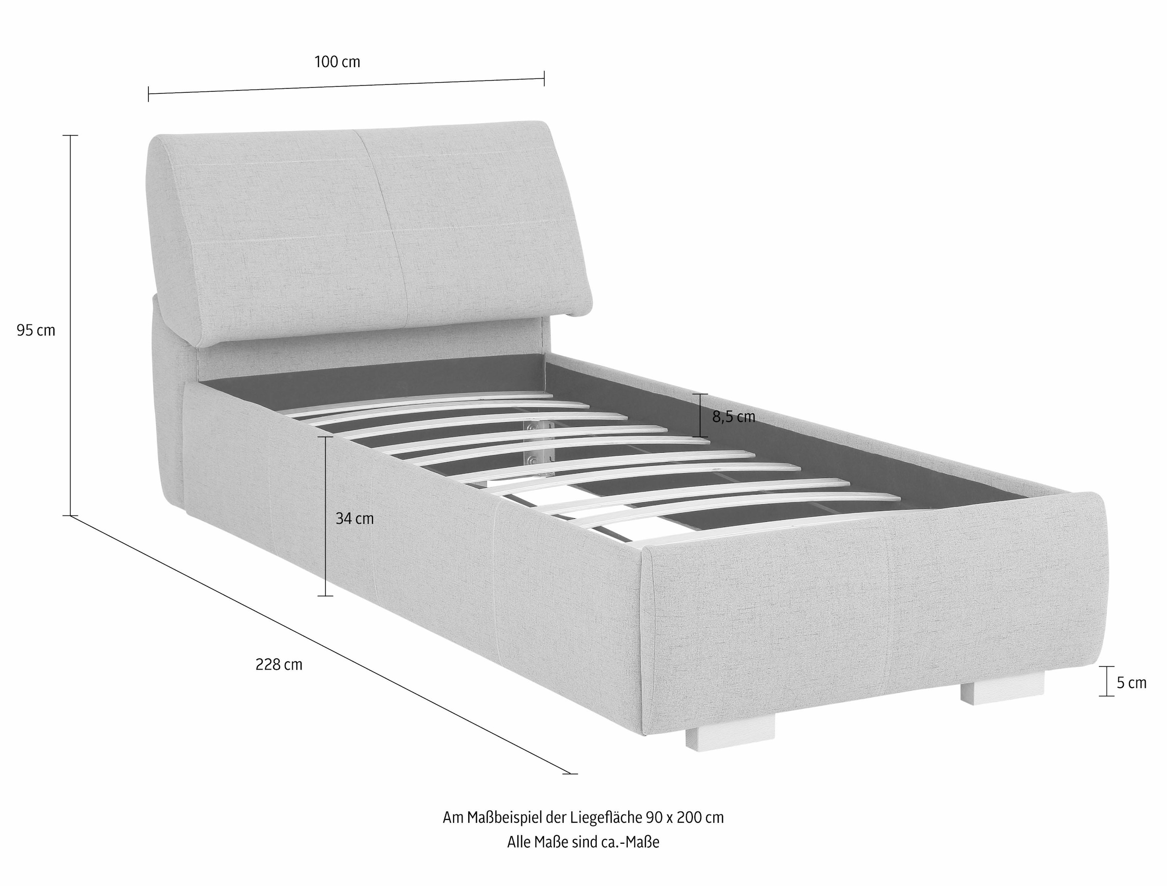 Home affaire Polsterbett »Solaris« 5 Breiten, auch in Überlänge: 220cm, verstellbares Kopfteil von 6-90cm