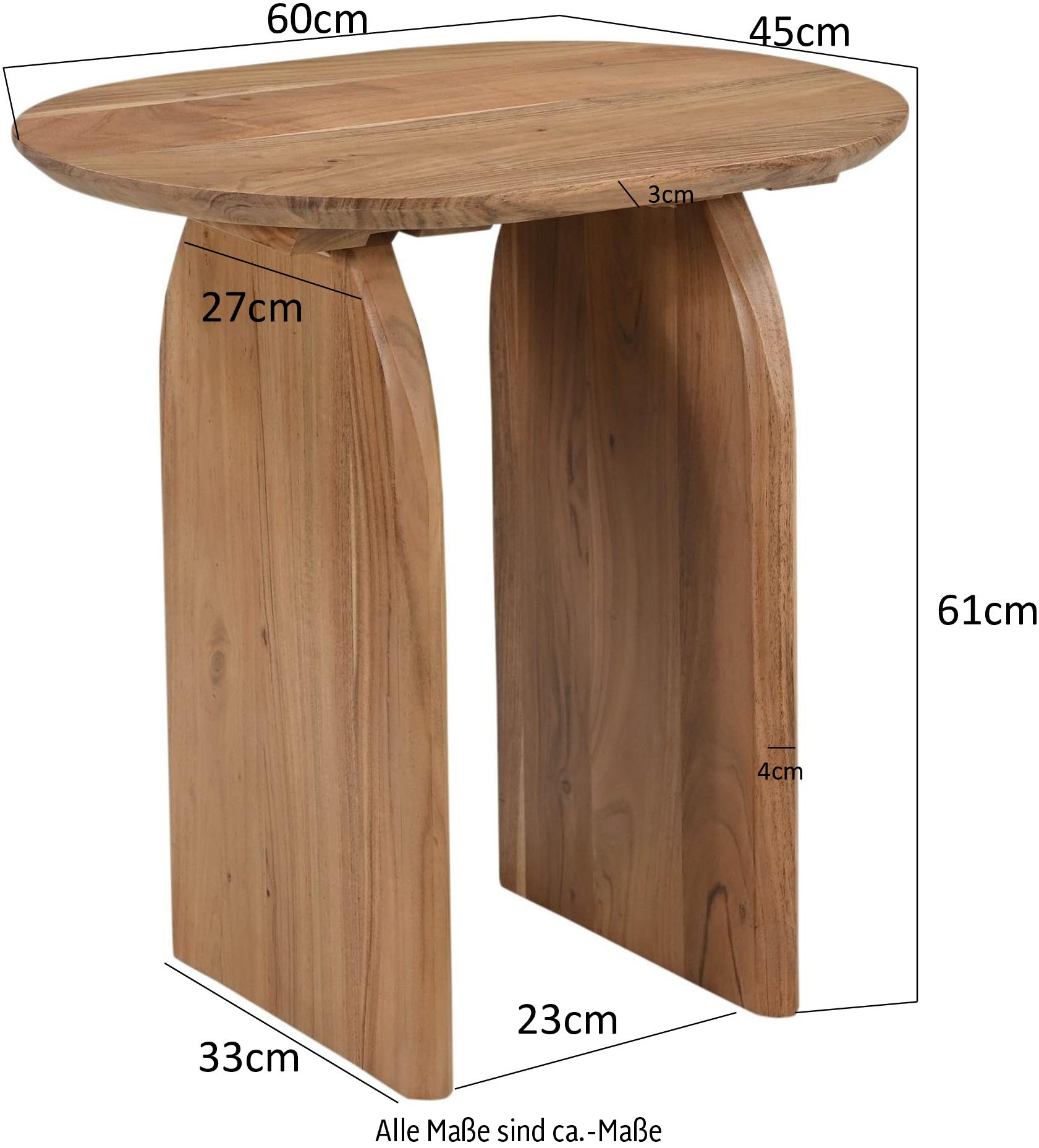 SIT Beistelltisch »Helsinki rund aus Akazie mit Holzwangen-Gestell« 3 cm starke Akazienplatte mit natürlicher Maserung