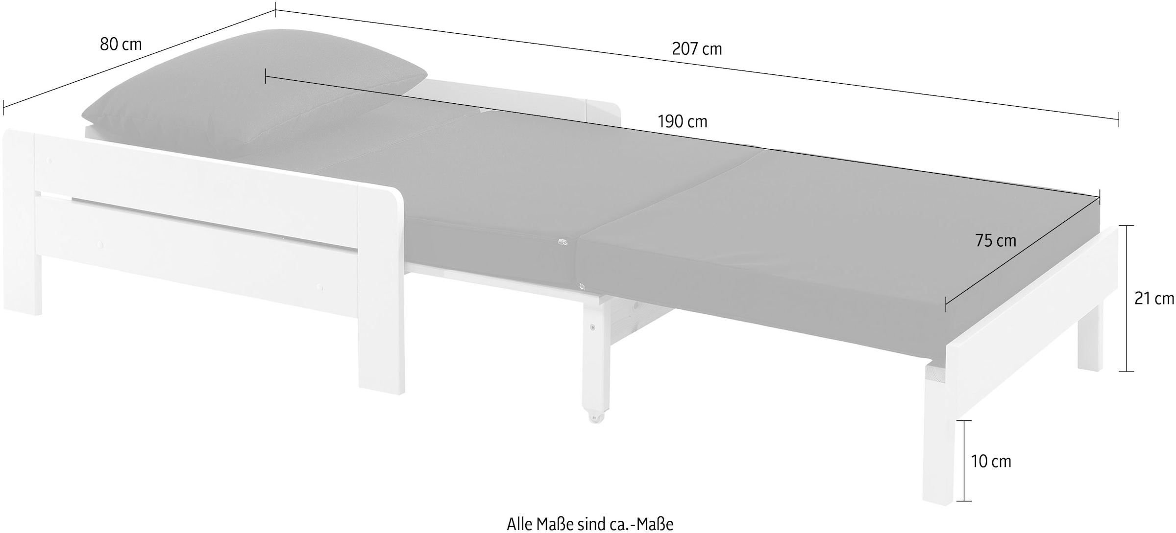 Vipack Jugendbett »Pino, Sessel mit Auszugfunktion und Auflage« B/H/T ca. 80x68x85/206cm, mit Lattenrost, wahlweise 2 Farben,  universell einsetzbar und ausziehbar zum Gästebett