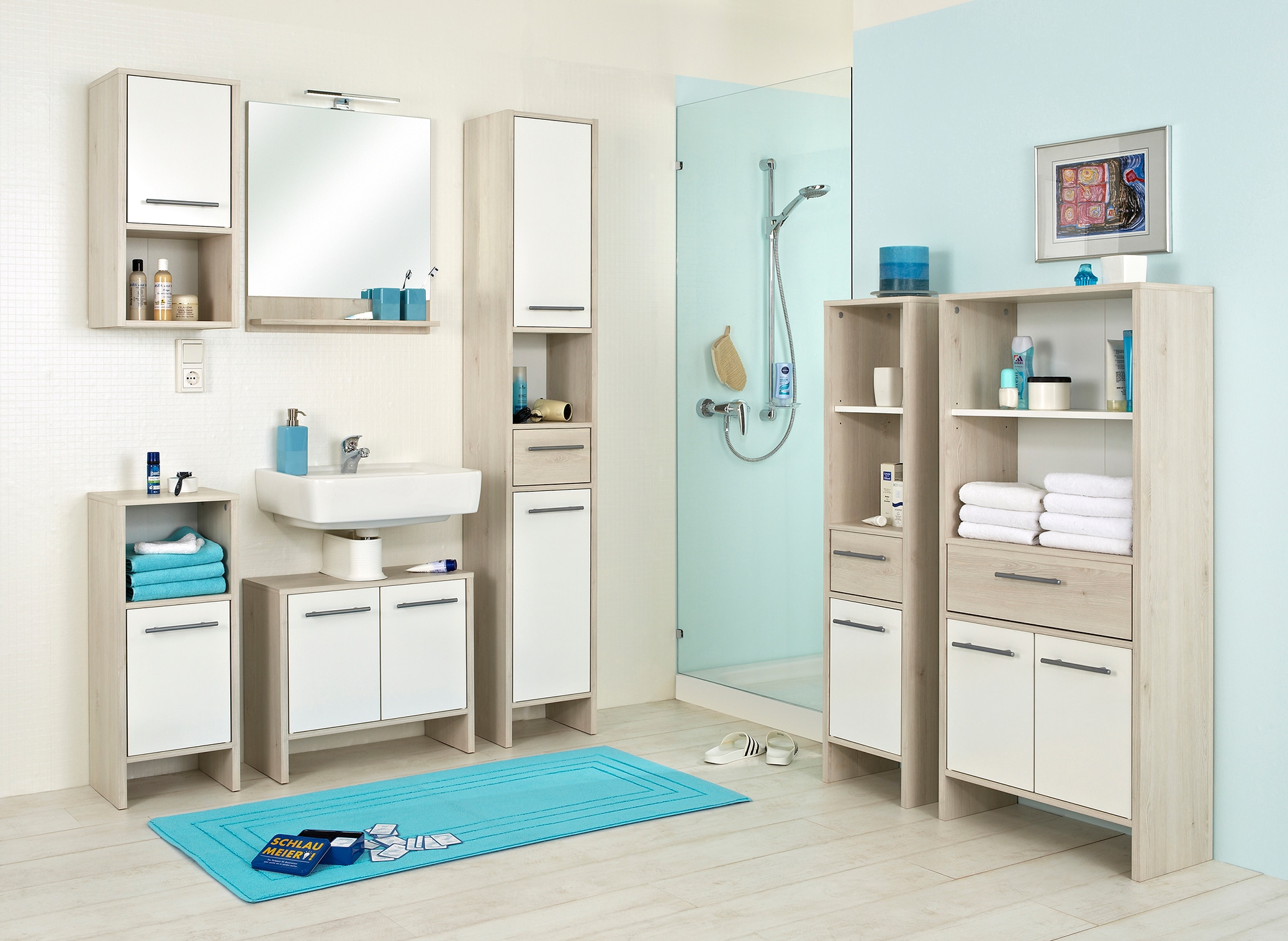 Saphir Armoire basse »Quickset 350 Badschrank, 1 Tür, 1 Nische, 33 cm breit, Weiss Glanz« 1 cuis tlg. Pinie Ida Clair, meuble sous lavabo, poignées couleur aluminium