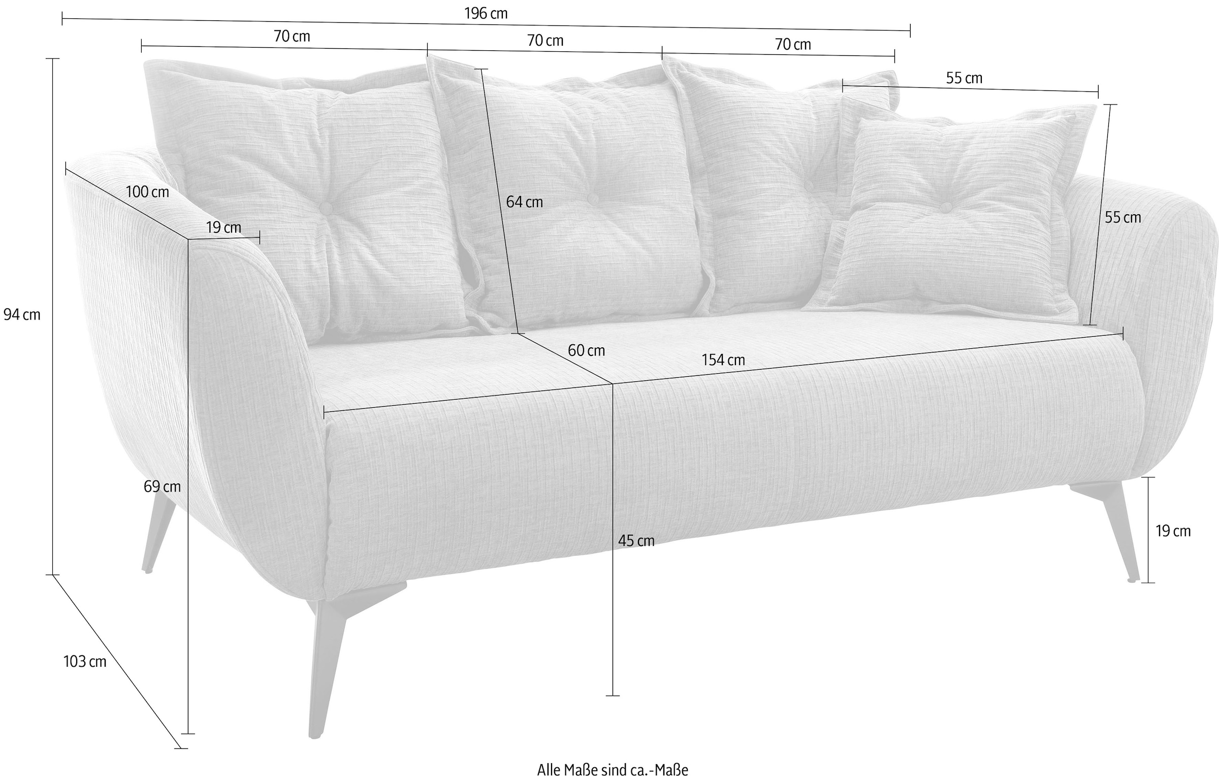 Home affaire 2,5-places »Baggio, Breite 196 cm zeitlos & elegant, bequem« schwarze Metallfüsse