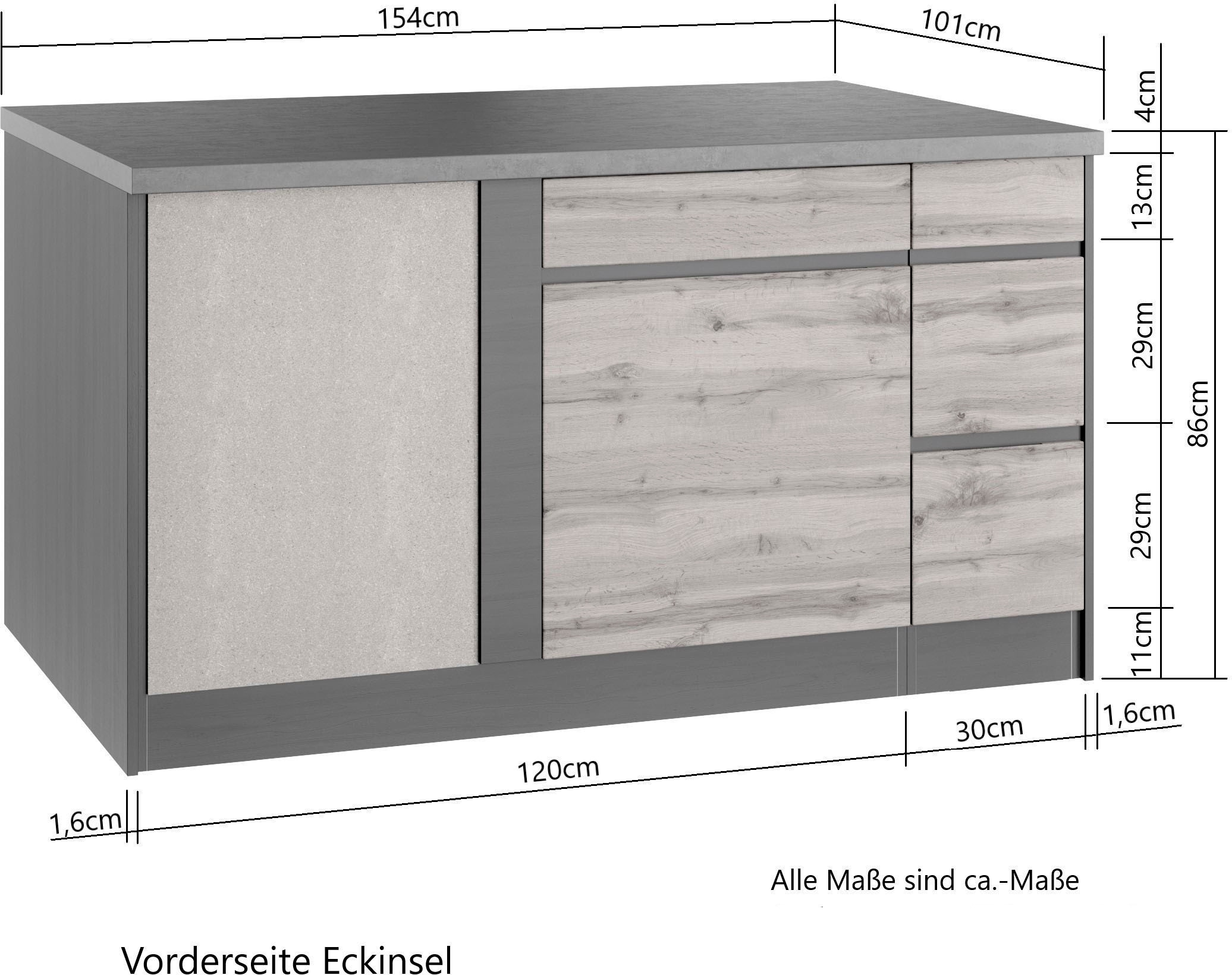 KOCHSTATION Winkelküche »KS-Riesa« Stellbreite 490/153 cm, ohne E-Geräte