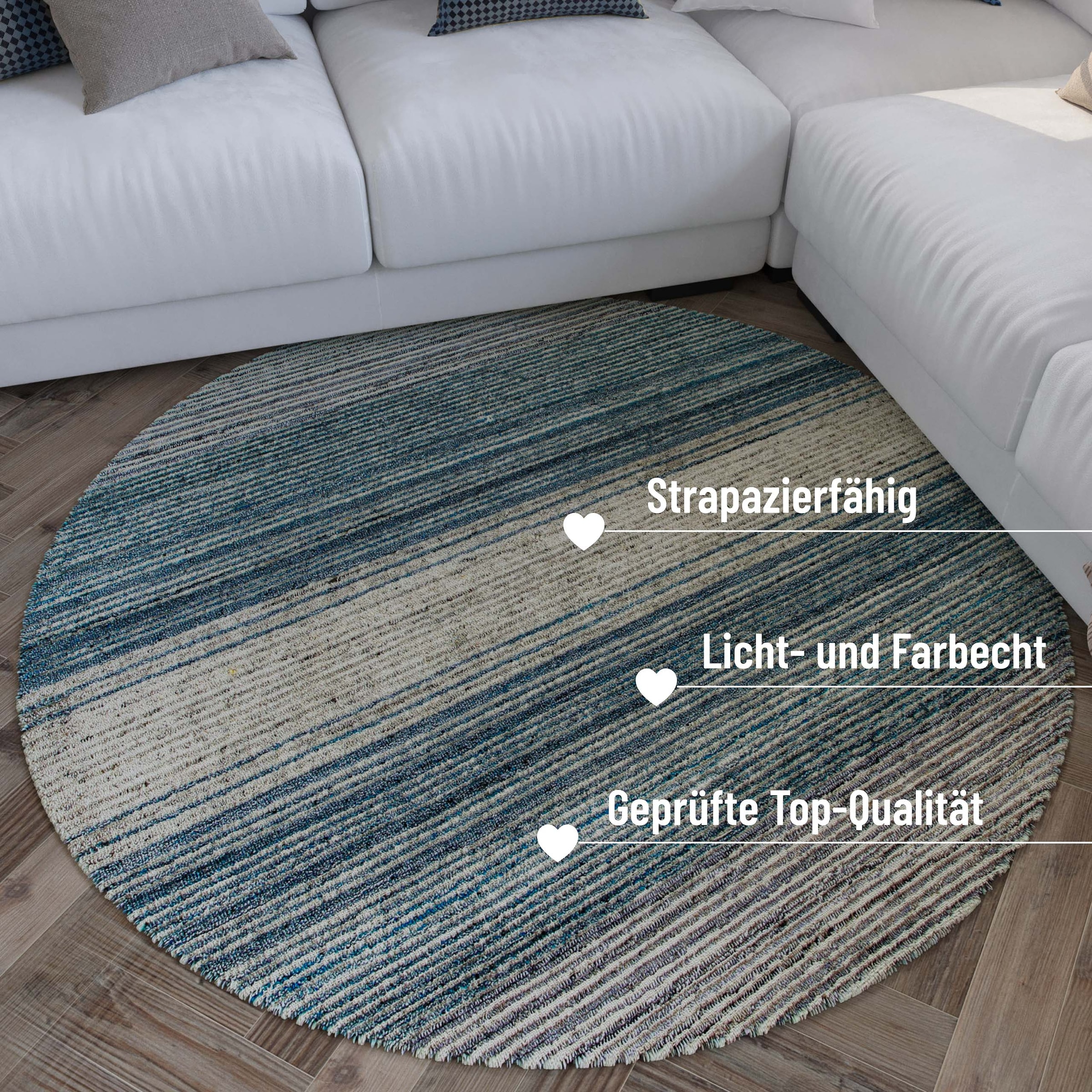 Wecon home Tapis »Hamptons TWENTYFOUR« Rond 10 mm Höhe Kurzflor, Wohnzimmer, Schlafzimmer, elegant, robust, Streifen Muster