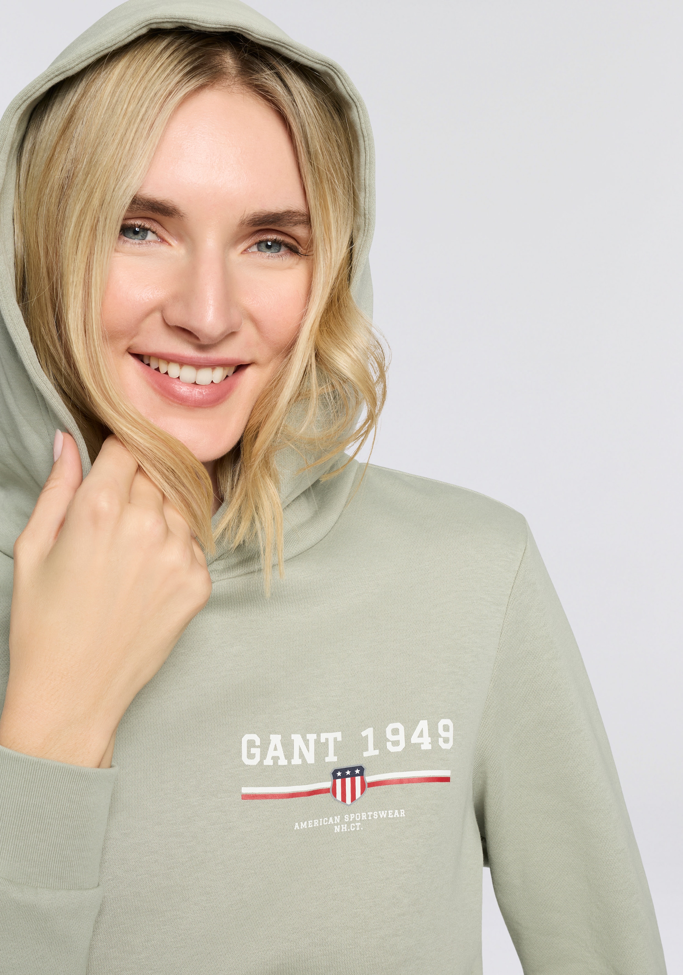 Gant Hoodie »REG GRAPHIC HOODIE« gerippte Abschlüsse, Kapuze ohne Kordel