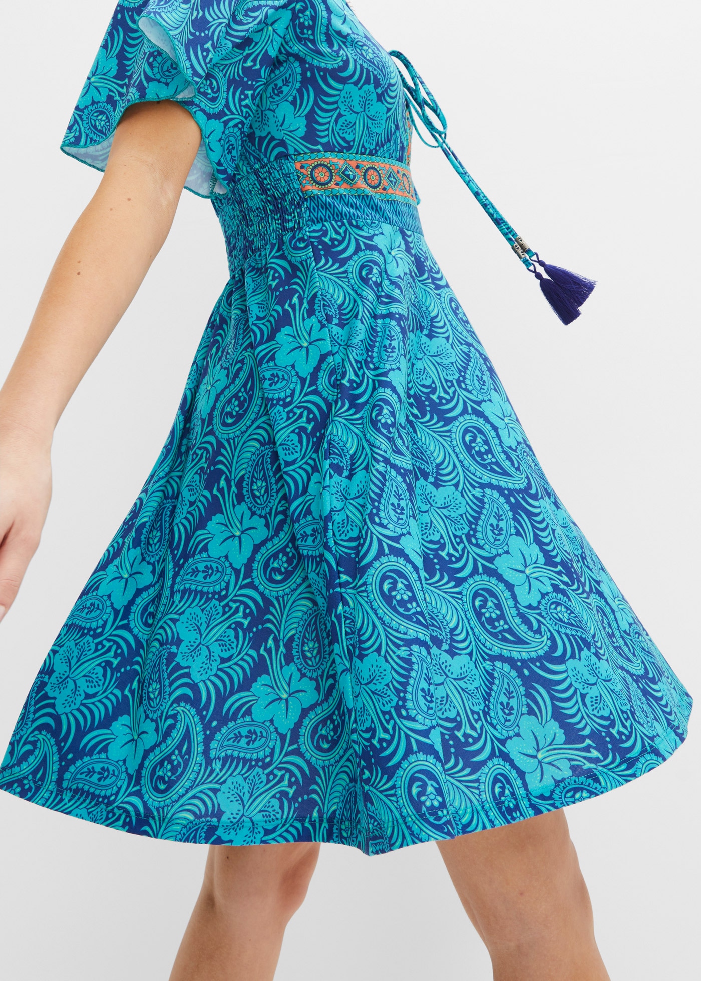 bonprix Robe en jersey ausgestellte Passform, Kurzarm, mit Schnürung und Bindeband