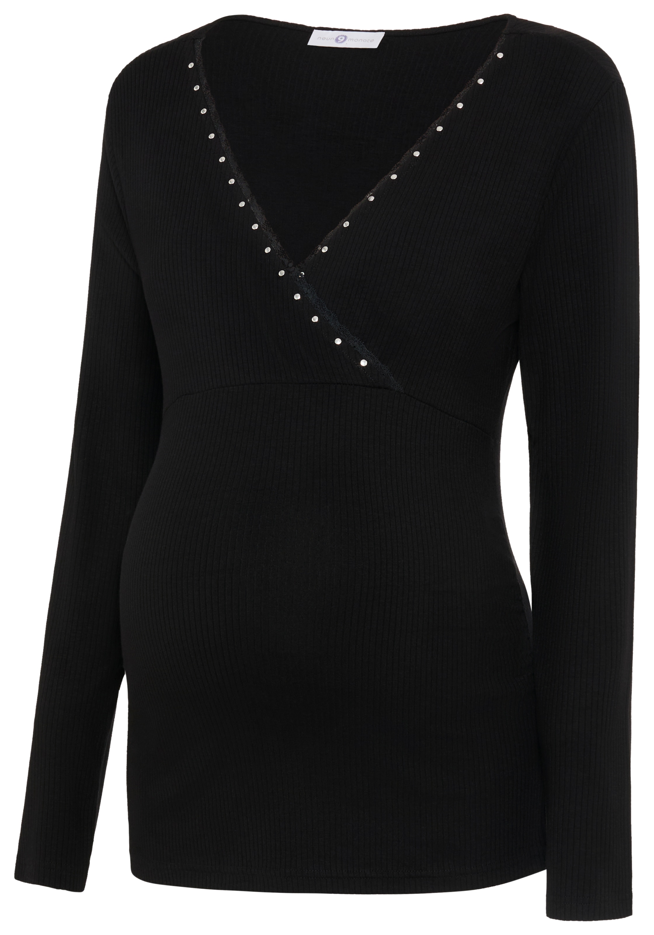 Neun Monate Umstandsshirt »Elegantes Umstandsshirt mit Glitzer, praktisch mit Stillmöglichkeit« mit V-Ausschnitt, mit Langarm, im Basic-Stil