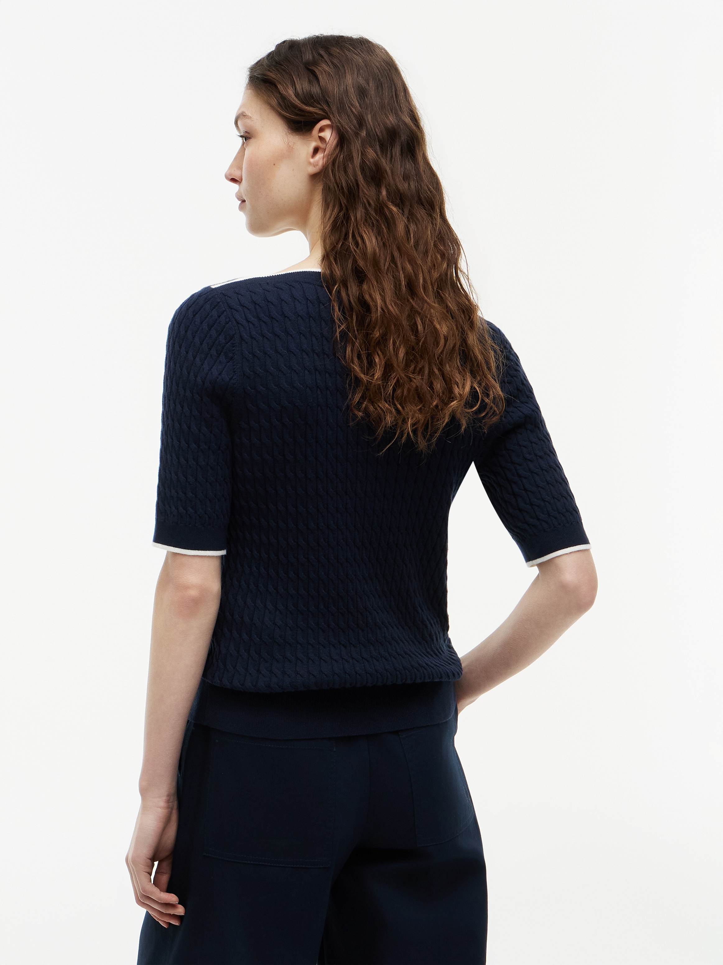 Tommy Hilfiger Pull à manches courtes »FINE GG CABLE BOAT NK S/S« Coton, avec motif torsadé