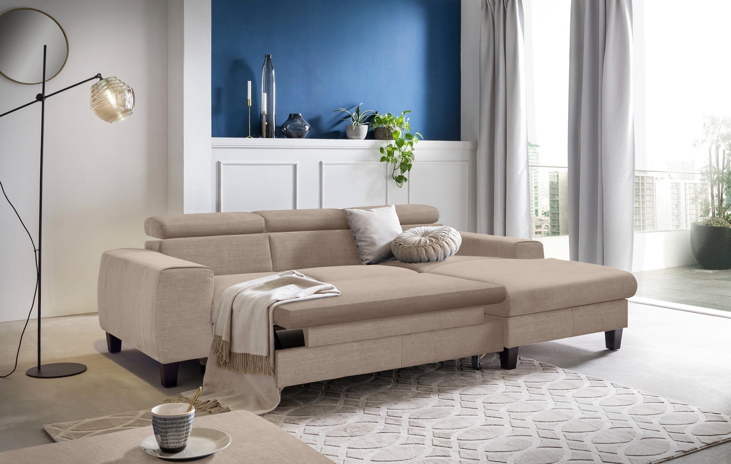 COTTA Ensemble rembourré »Morven L-Form« Set,  Set bestehend aus: Ecksofa mit Kopfteilverstellung & Hocker