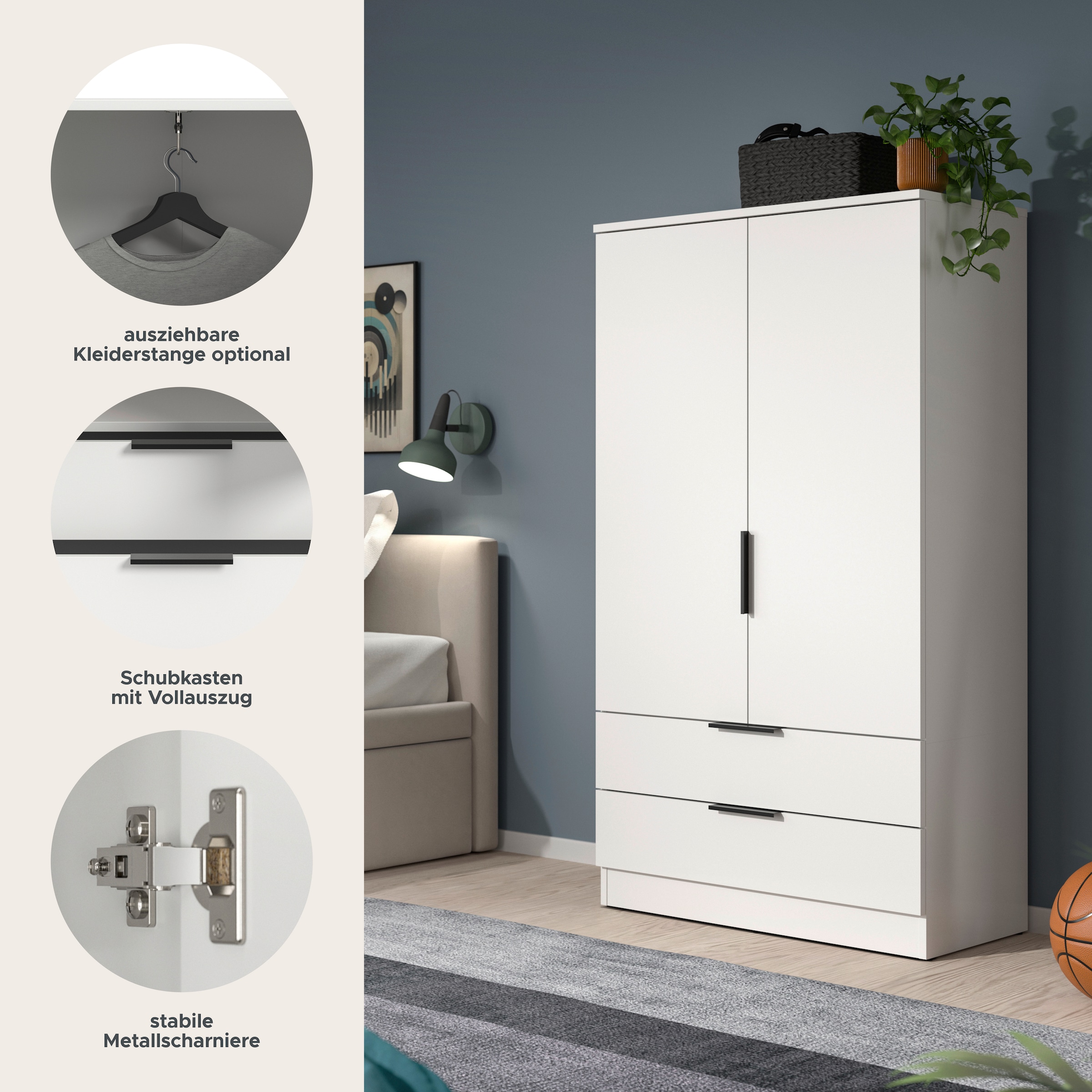 Home affaire Armoire à linge »SKARDE, TOPSELLER!, Kleiderschrank, Schlafzimmerschrank, Schrank« Höhe: 140 cm, 2 Türen, 2 Schubladen, 1 Kleiderstange, 1 cuis tlg. OTTO BESTSELLER, Garderobe, Universalschrank, Flurschrank, Schrank