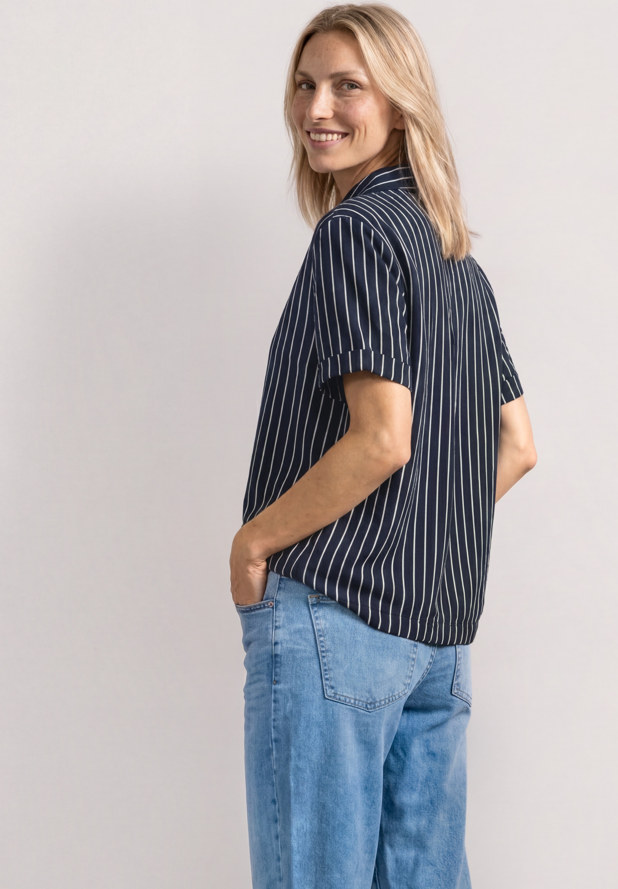 STREET ONE Blouse à manches courtes blouse d'été à manches courtes avec motif à rayures