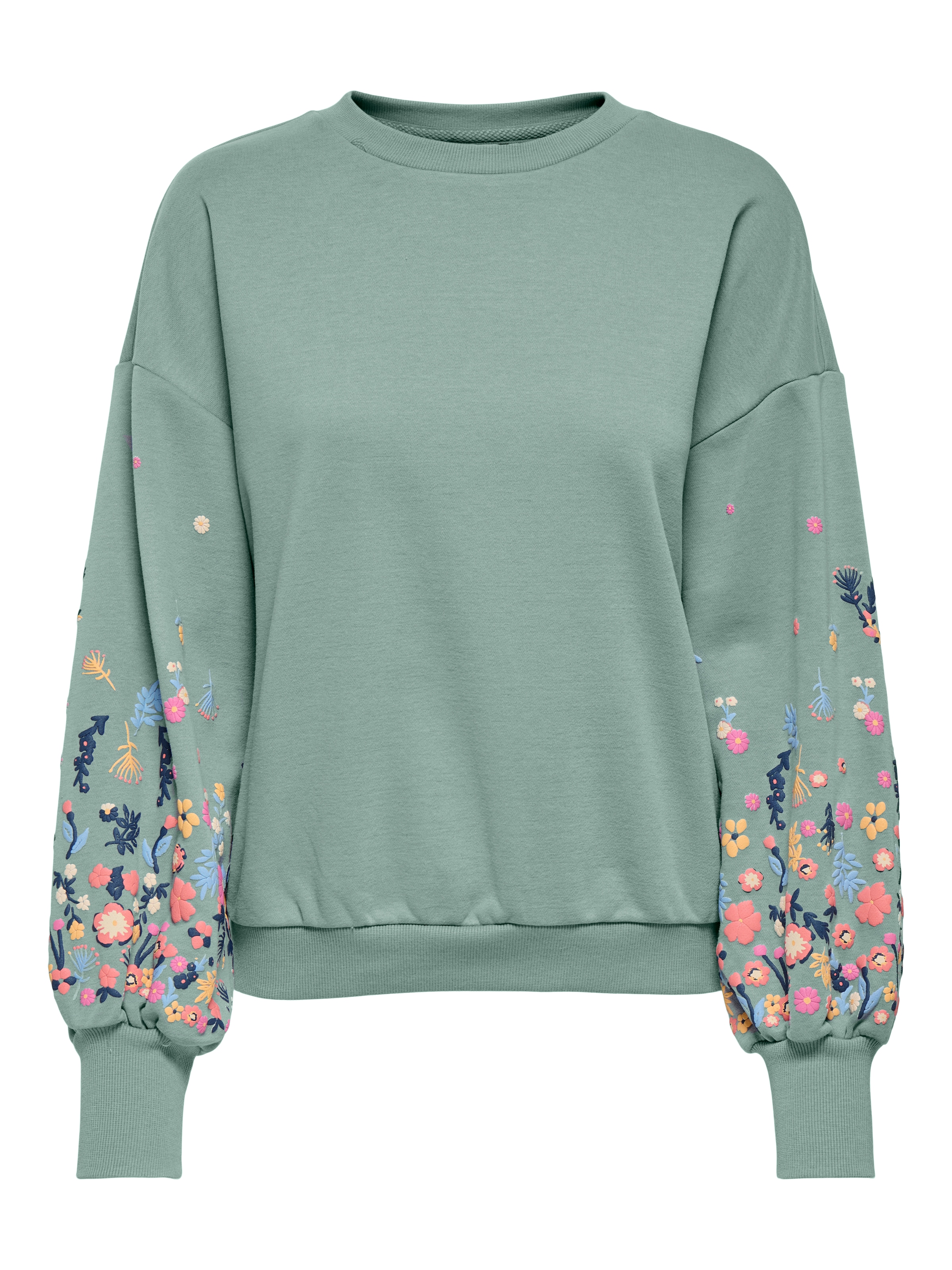 ONLY Sweat-shirt »ONLBROOKE L/S O-NECK FLOWER SWT«, mélange coton, coupe régulière
