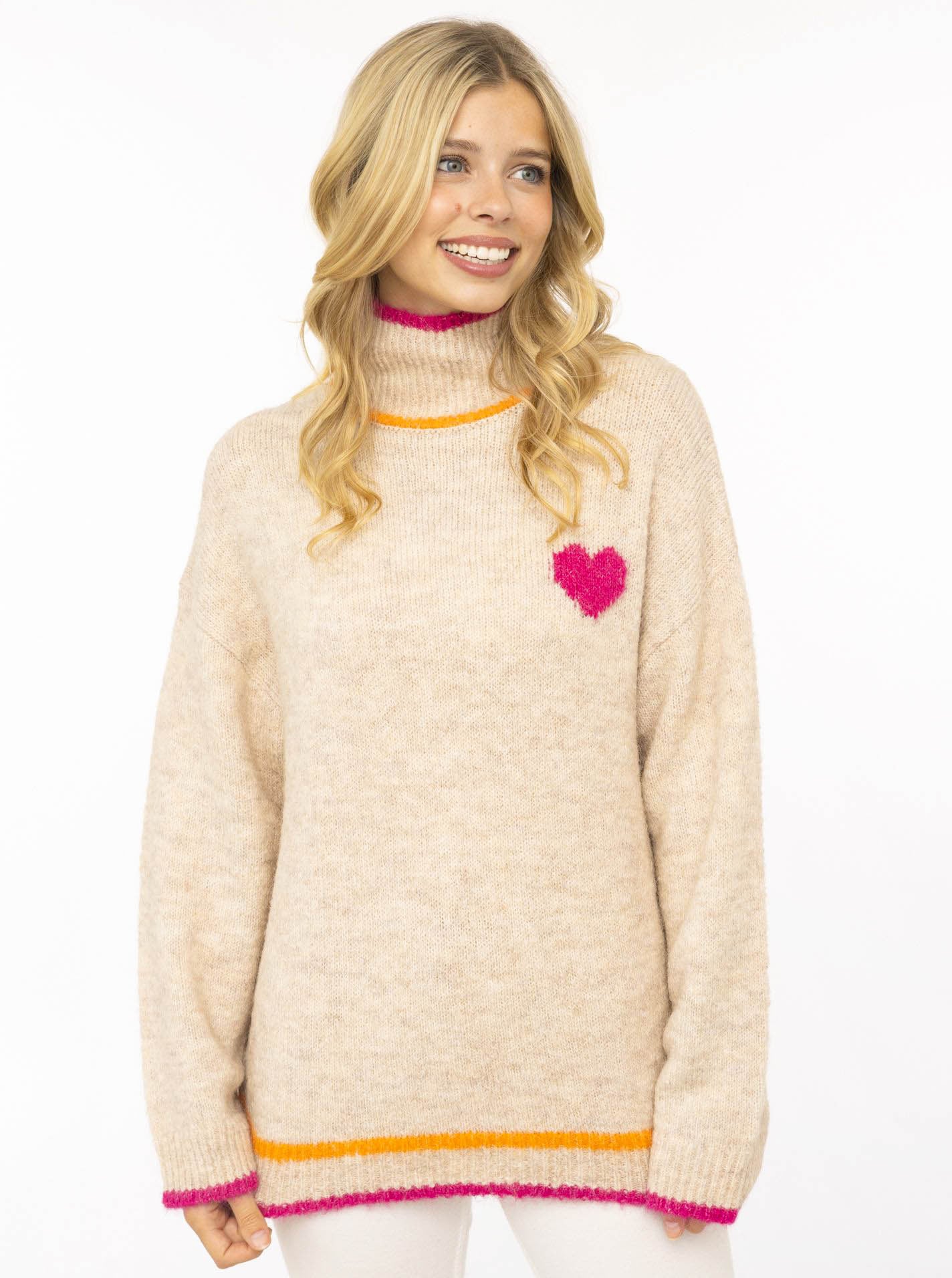 Zwillingsherz Pull à col montant »"Heart"« mit Herz und farbigen Streifen, hoher Kragen, oversize