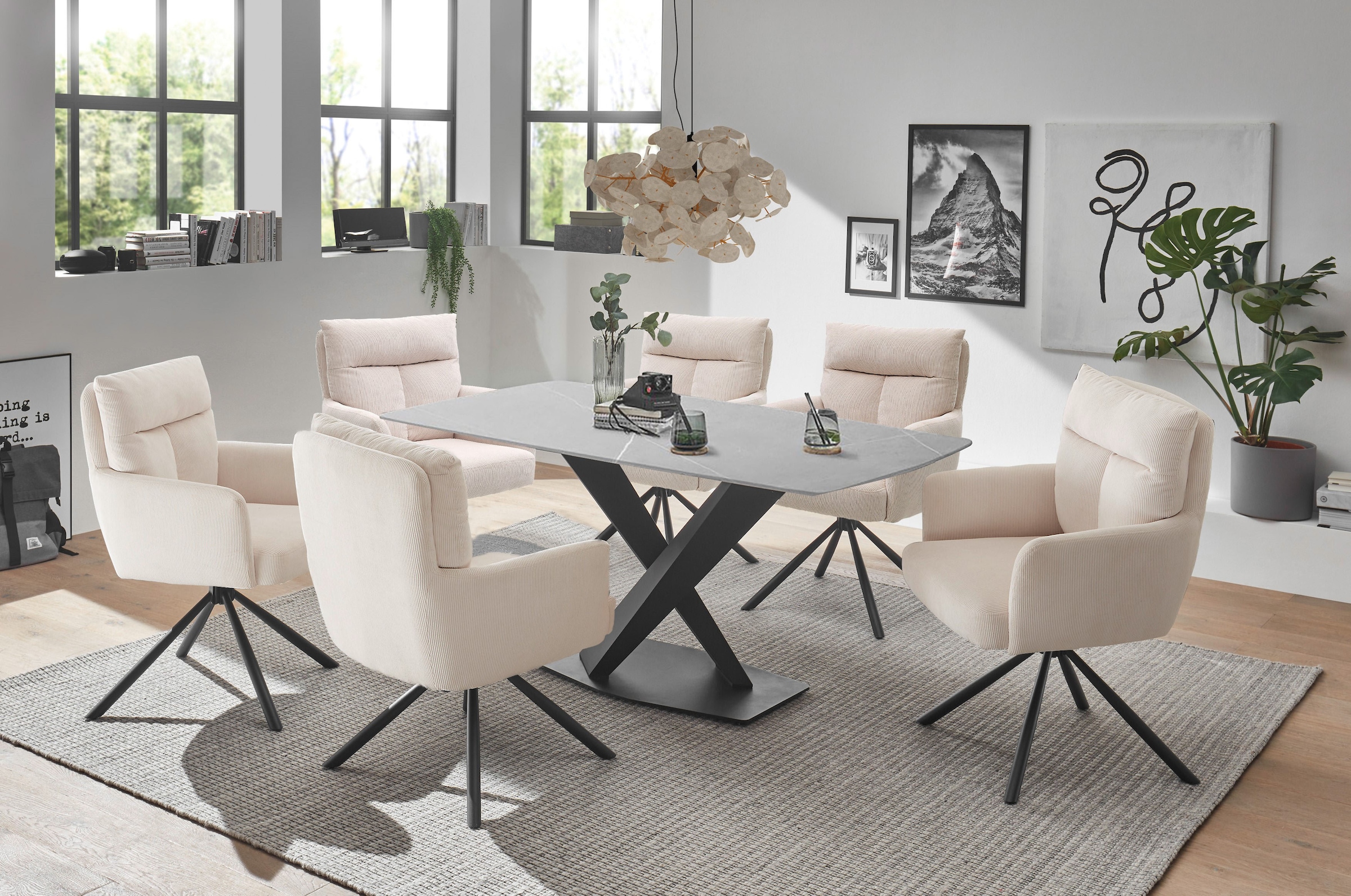 Stolkom Table de salle à manger »Ventura Esszimmertisch Keramik, Esstisch Keramik BxHxT 180x75x90 cm« Keramikoberfläche abgerundete Ecken, Metallgestell schwarz matt