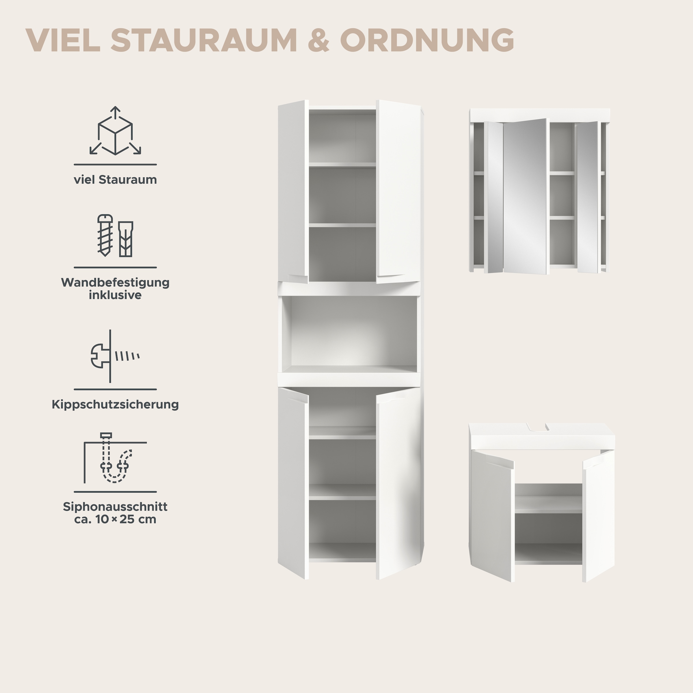 GOODproduct Badmöbel-Set »MAOI, 3-tlg. Badkombi, hochwertige MDF Front, optional mit Beleuchtung«