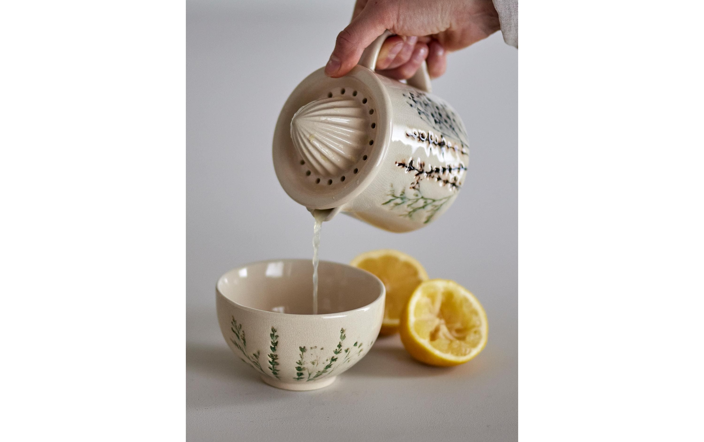 Bloomingville Presse-agrumes »Bea« Presse-citron décoré à la main en grès