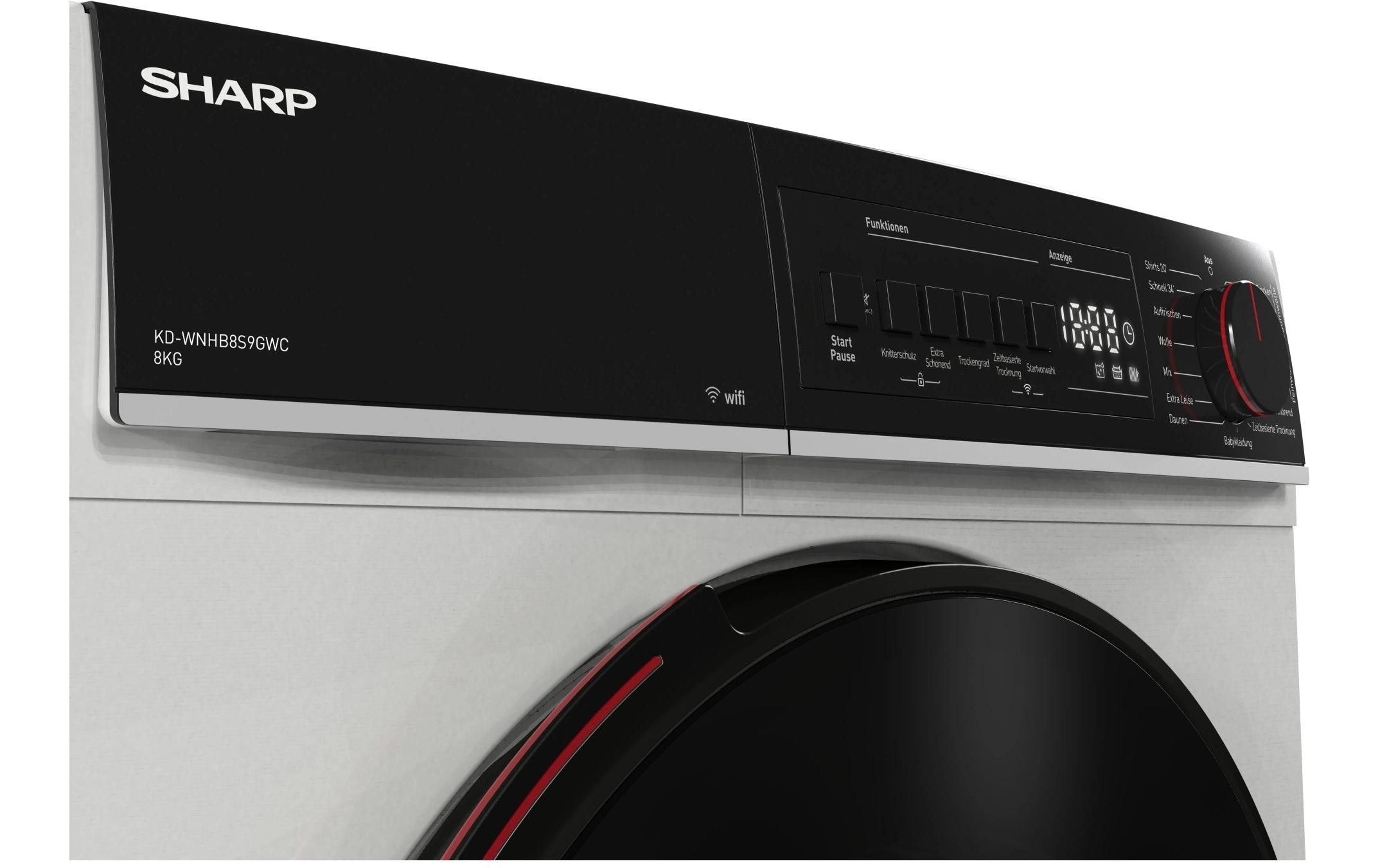 Sharp Sèche-linge à pompe à chaleur »KD-WNHB8S9GWC-DE« 8kg / +WIFI / EEKC / 2 Tasten / XXL-Tür voll-schwarz / Weiss