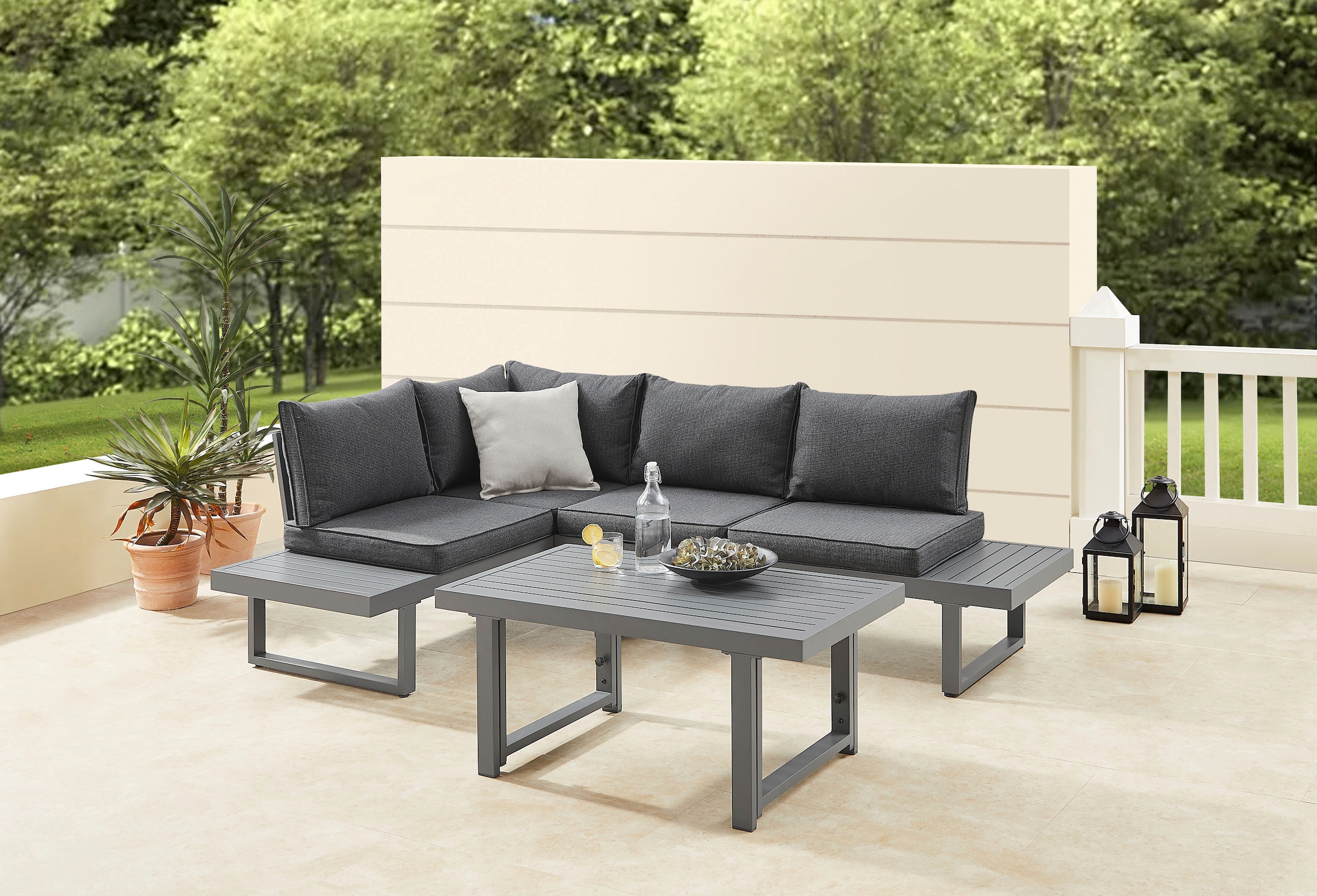 KONIFERA Gartenlounge-Set »Hamburg« Set, Tisch:100x60x60/40cm,abnehmbare Rückenlehnen ,individuell aufstellbar, 14 Stk. tlg. höhenverstellbarer Tisch, inkl. Schutzhülle, Aluminiumgestell