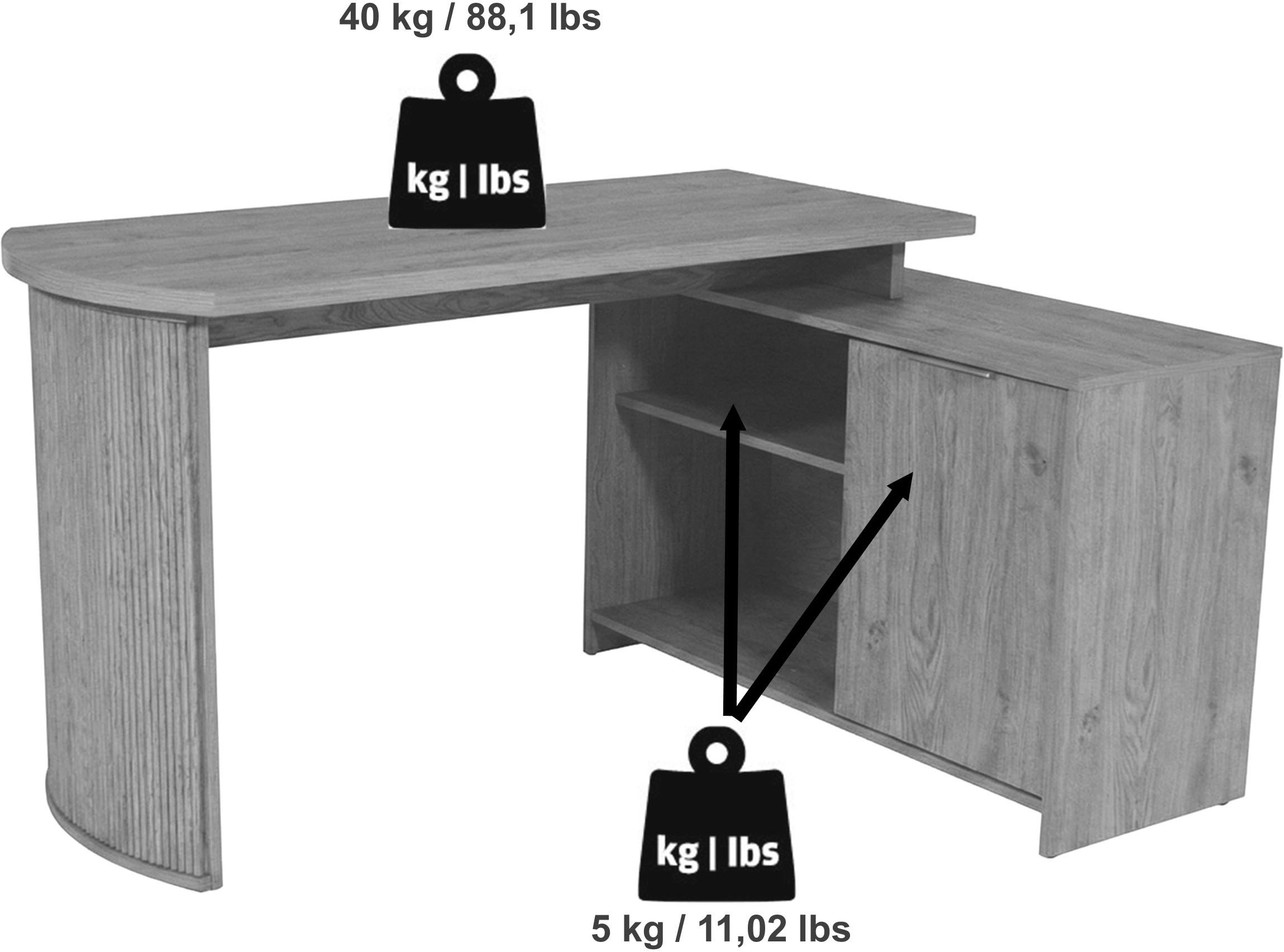 Jahnke Bureau d'angle »MOON C 14 E« Bureau d'angle, montage réversible, 2 compartiments, largeur : 140 cm