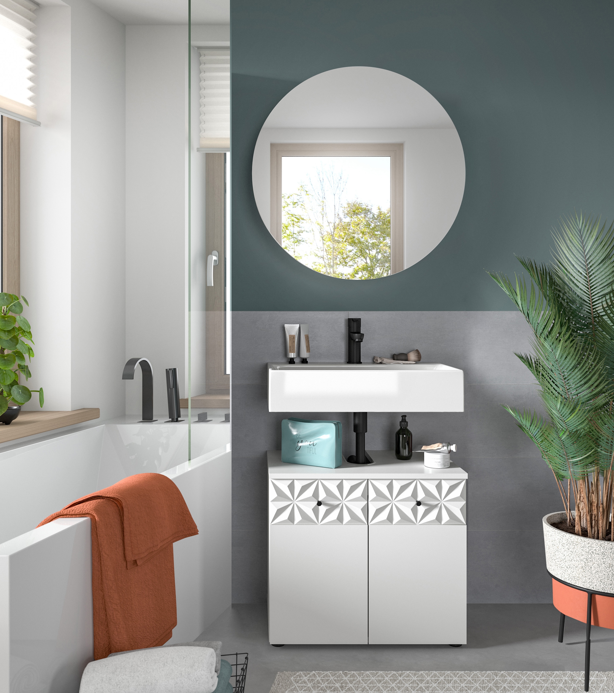 INOSIGN Badezimmer-Set »VICENZA, TOPSELLER!, Breite 60cm, 2-teilig, mit Ornamentabsetzung« best. aus: Waschbeckenunterschrank und Spiegelschrank, 