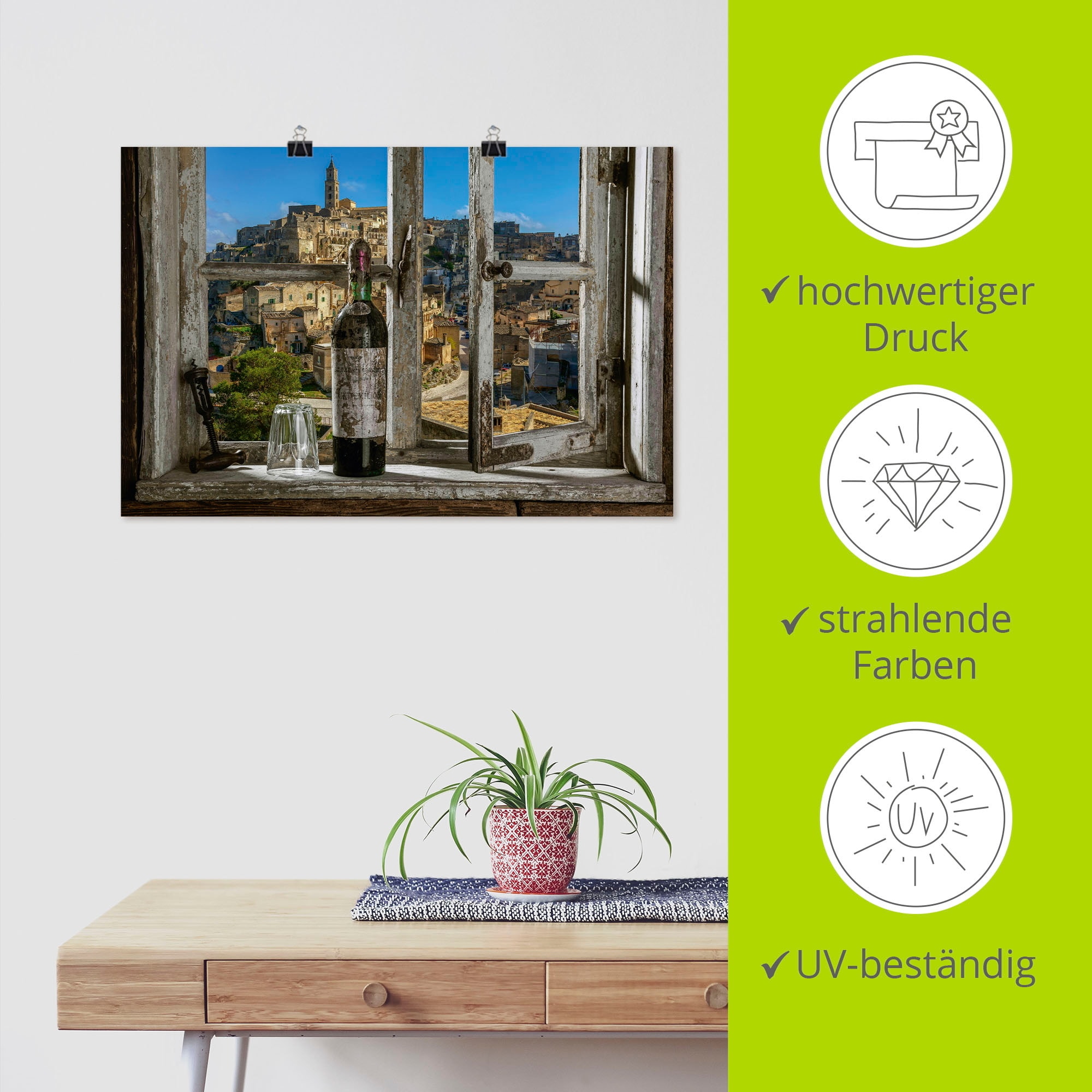 Artland Wandbild »Blick aus dem Fenster Matera, Italien« Fenster & Türen 1 Stk. tlg. als Alubild, Leinwandbild, Poster in verschied. Grössen