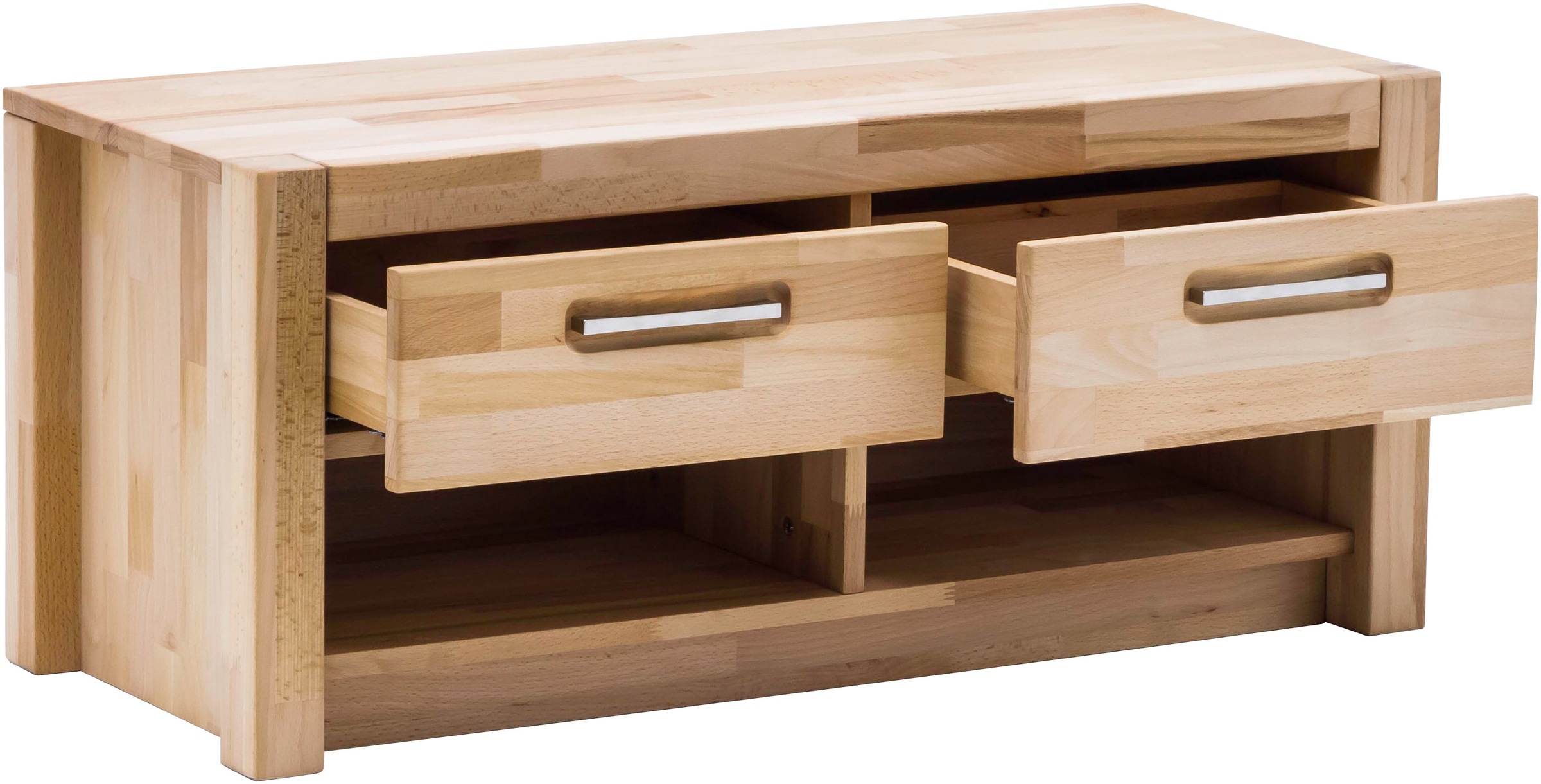 MCA living Garderobenschrank »Fenja Garderobenbank, Flurbank, Bank, Ablagebank - Breite 100 cm« 1 Stk. tlg. Massivholz, Kernbuche,2 offene Fächer, 2 Schubkästen, Made in Europe