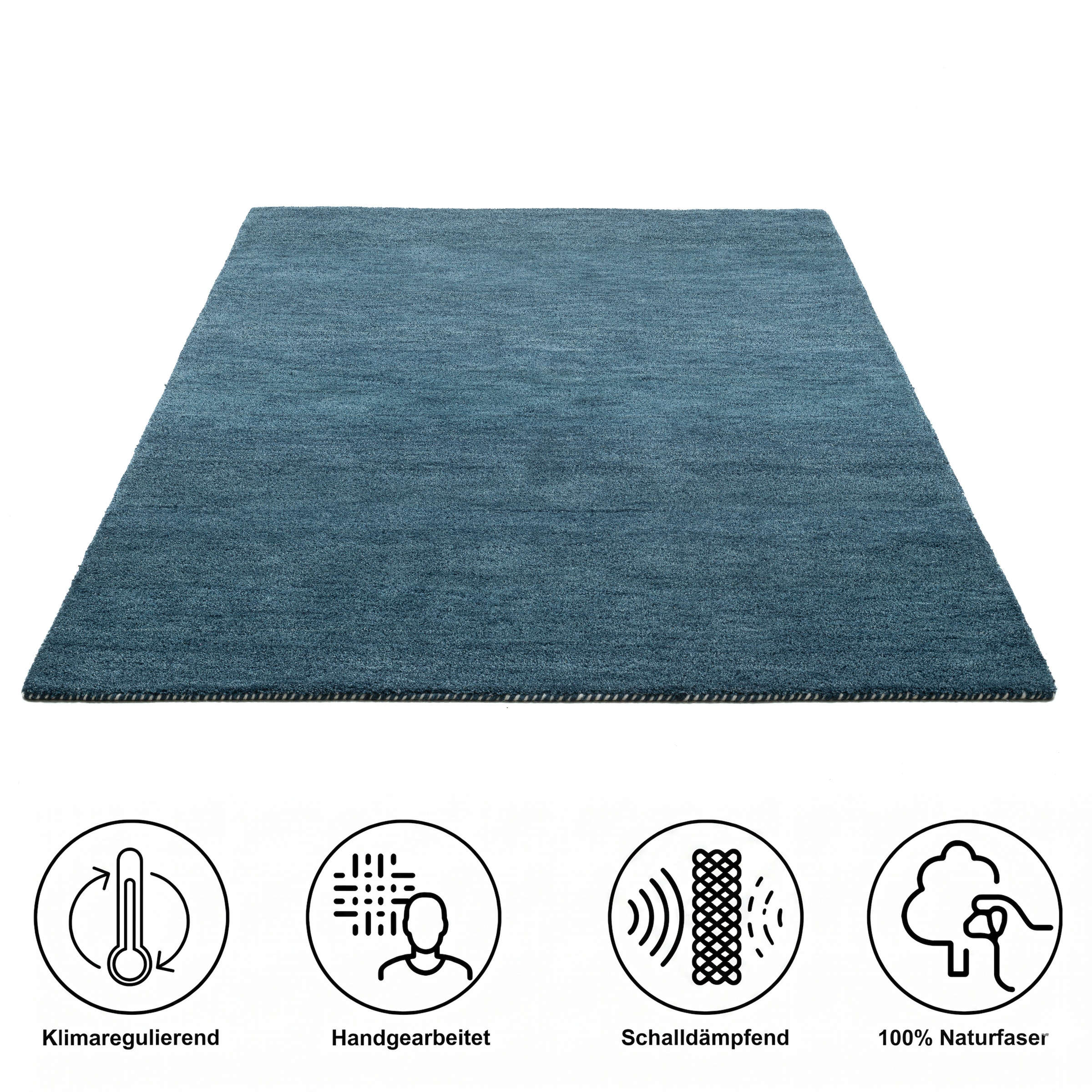 THEKO Tapis en laine »Gabbeh Uni, Handgefertigt, meliert, auch als Läufer erhältlich, Wolle« Rectangulaire 14 mm Höhe chambre, salon, salle à manger, aussi en coureur ou rond