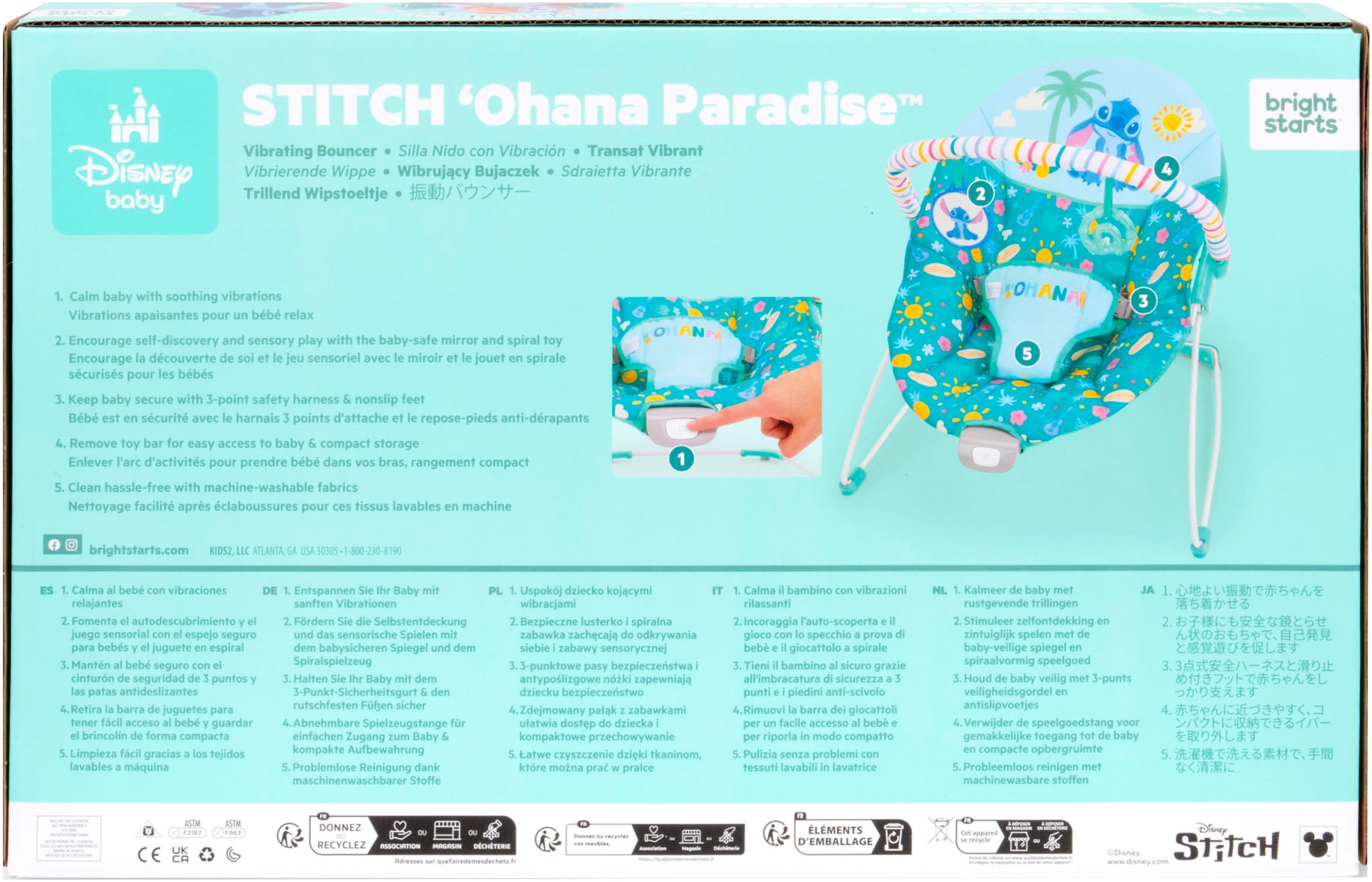Bright Starts Babywippe »Stitch Ohana Paradise Vibrating Bouncer«