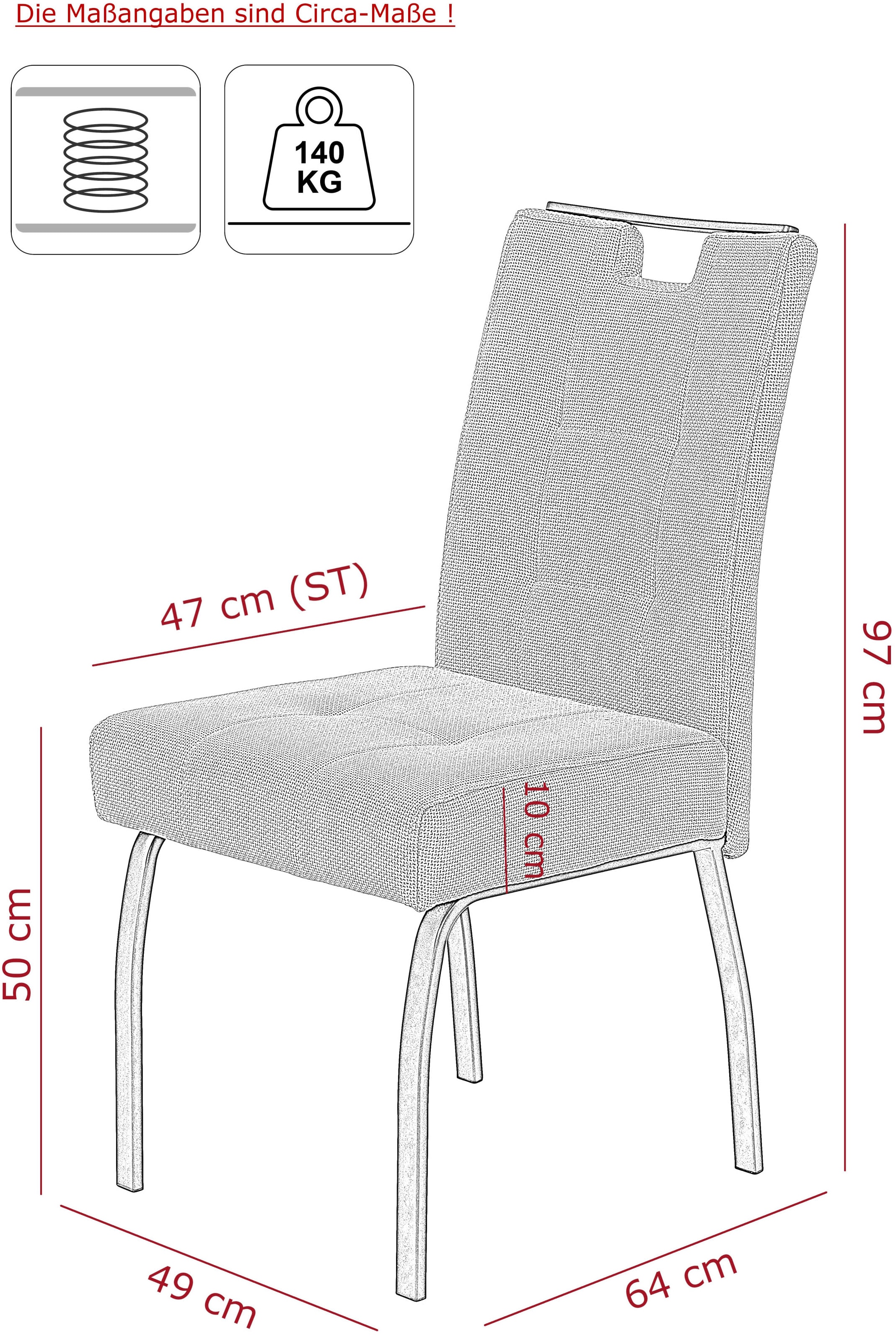 HELA Ensemble de salle à manger »EBRO« Ensemble, 5 cuis tlg. avec extension synchronisée, chaise à quatre pieds XL largeur d'assise, ressorts, poignée