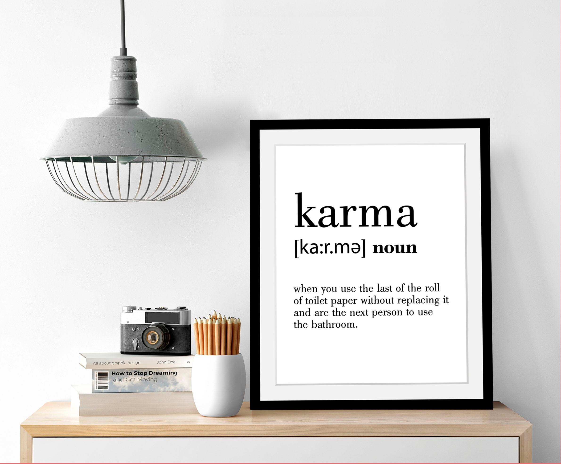 queence Bild »Karma« Motivationsbilder | Schriftzug | Schwarz-Weiss HD Premium Poster-Druck inkl. Holzrahmen