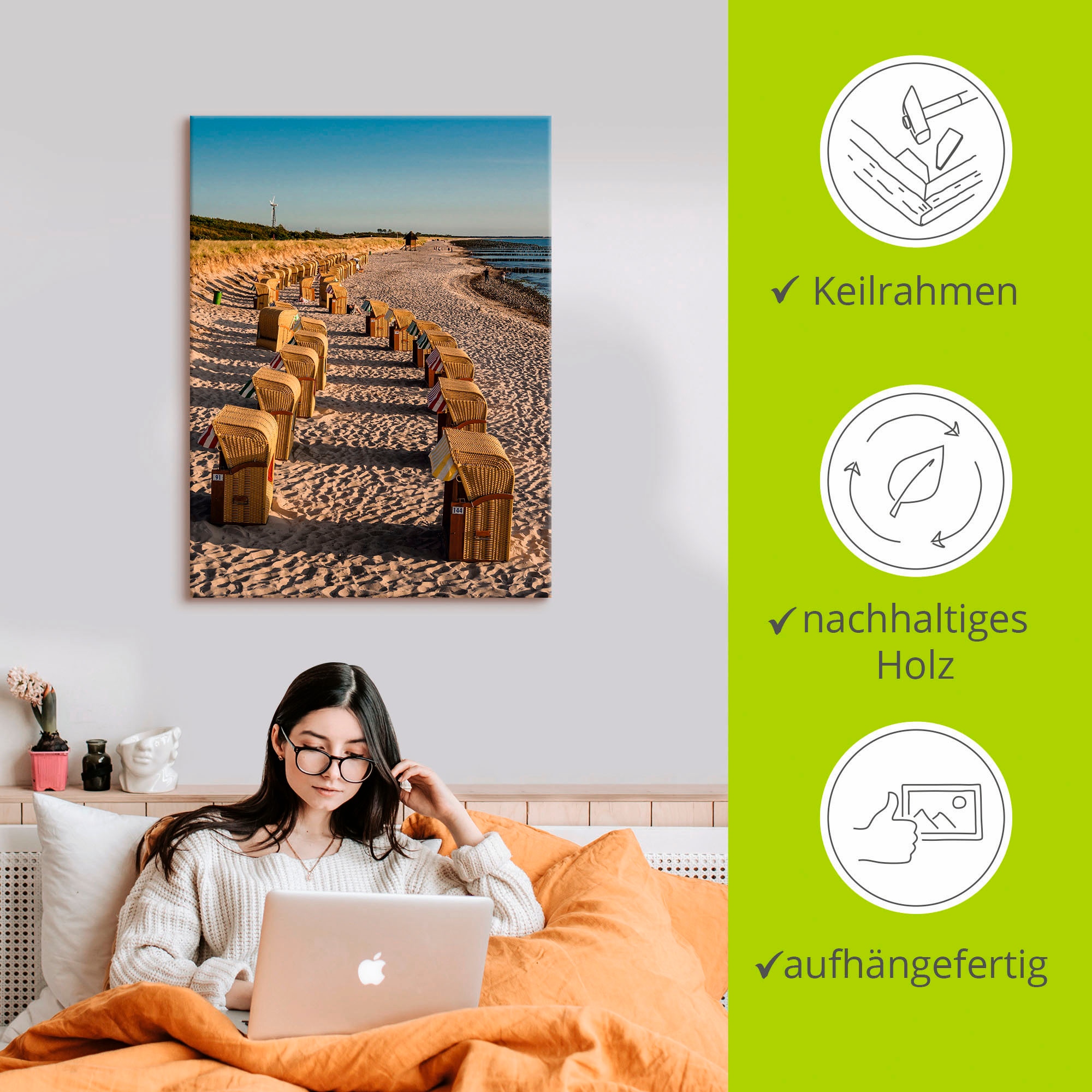 Artland Tableau sur toile »Strandkörbe Ostseeküste in Wustrow« 1 cuis tlg. auf Holzrahmen gespannt