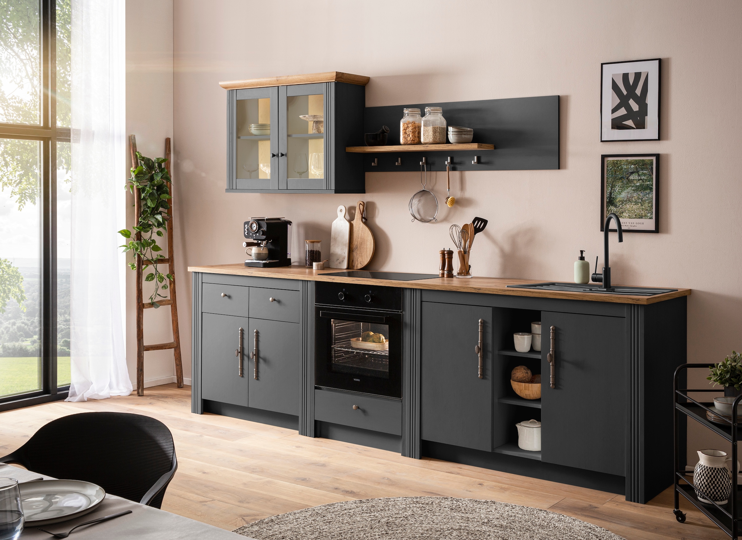 GOODproduct Kitchenette »KS-Westminster, Pantryküche im Landhaus Stil, hochwertige Metallgriffe« Ensemble,  Breite 294 cm, Kommoden, Wandpaneel, Hängeschrank, Herdumbau