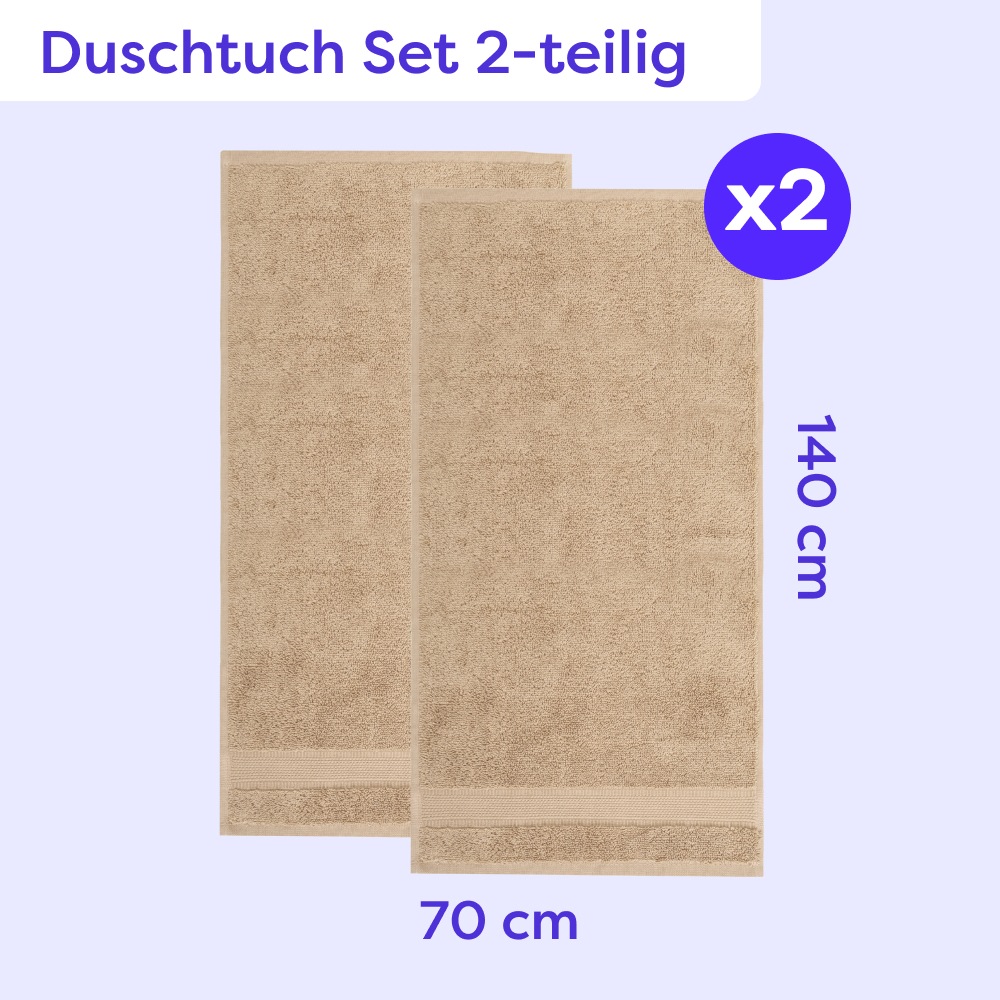 Wolkenfeld Duschtücher »Premium Low-Twist Baumwolle 550 g/m² – 2 grosse Duschtücher« 70×140 cm – weich, saugfähig und ideal für Bad & Wellness