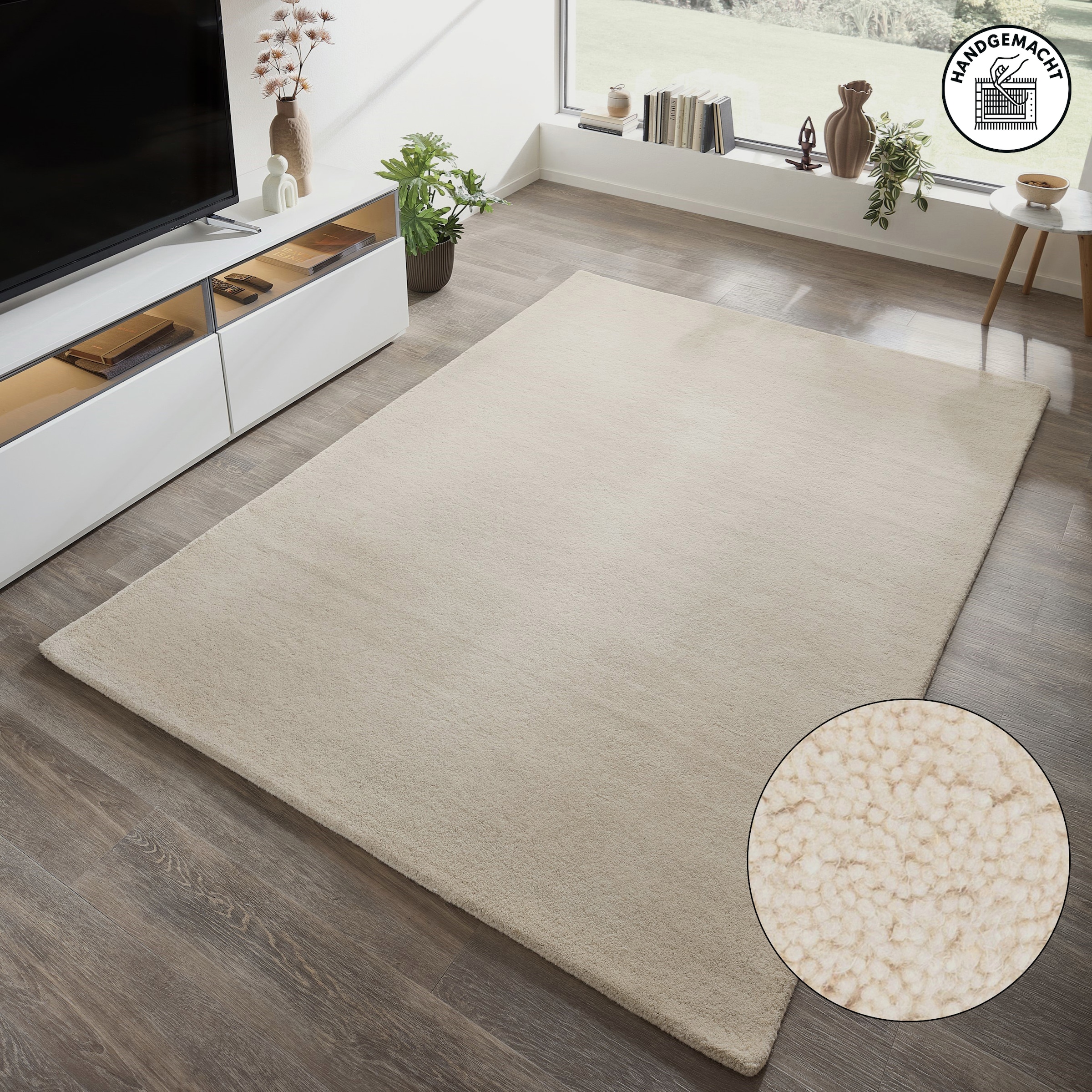 GOODproduct Wollteppich »Gabbo Natur, Handgefertigt, Teppich, reine Wolle, meliert« rechteckig 14 mm Höhe reine Wolle, Uni, Wohnzimmer, Schlafzimmer, Esszimmer