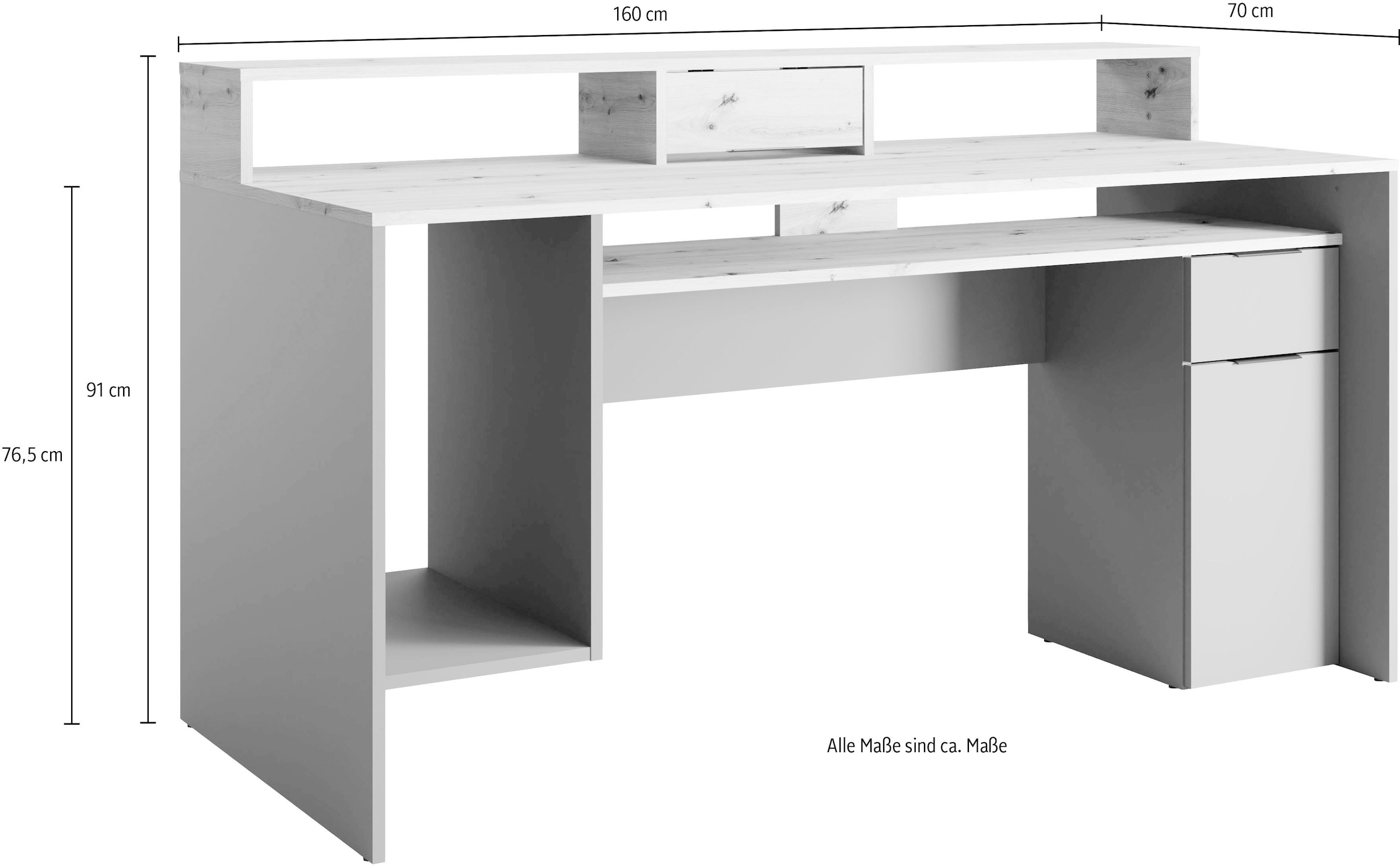 Home affaire Schreibtisch »Peoria« Gamingtisch mit Schublade und Monitoraufsatz, Breiten 160 x 70 cm