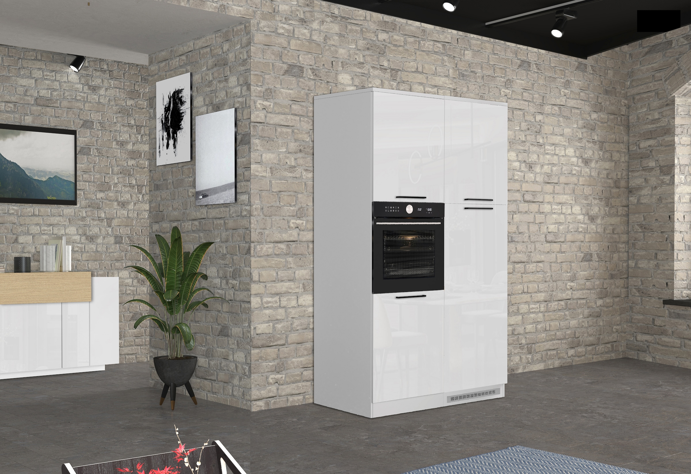 KOCHSTATION Armoire d'encastrement pour four »Luna, Backofenschrank, Backofen-Hochschrank, Made in Italy« B/T/H: 60×60×214,5 cm, Oberplatte mit 25 mm Stärke