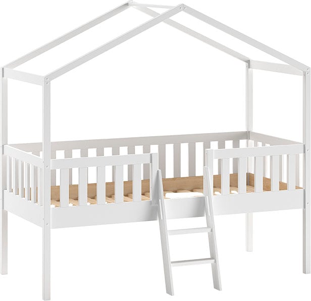 Vipack Hausbett »Kiefer massiv weiss lackiert, Made in Europe, stabil gebaut« B/H/T ca. 213x201,8cm, wahlweise mit und ohne Rutsche,  mit Leiter, offenem Dach, Rolllattenrost und Absturzschutz