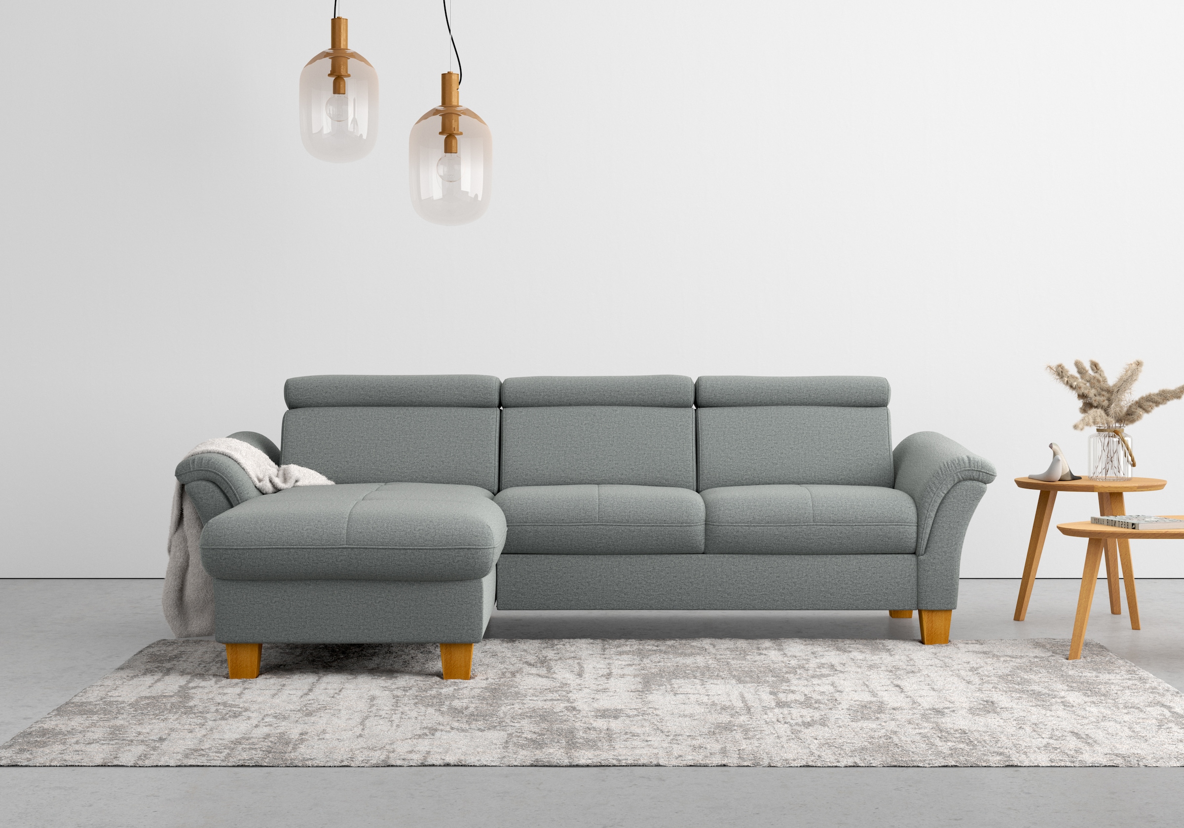 Home affaire Ecksofa »Lindgren L-Form« wahlweise mit Bett mit klappbaren Rollen, Kasten und Kopfverstellung