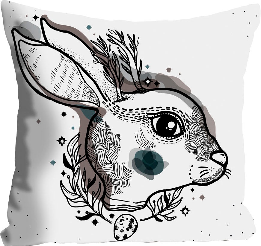 queence Coussin décoratif »Mikkel« mit einem Hasen mit Blättern