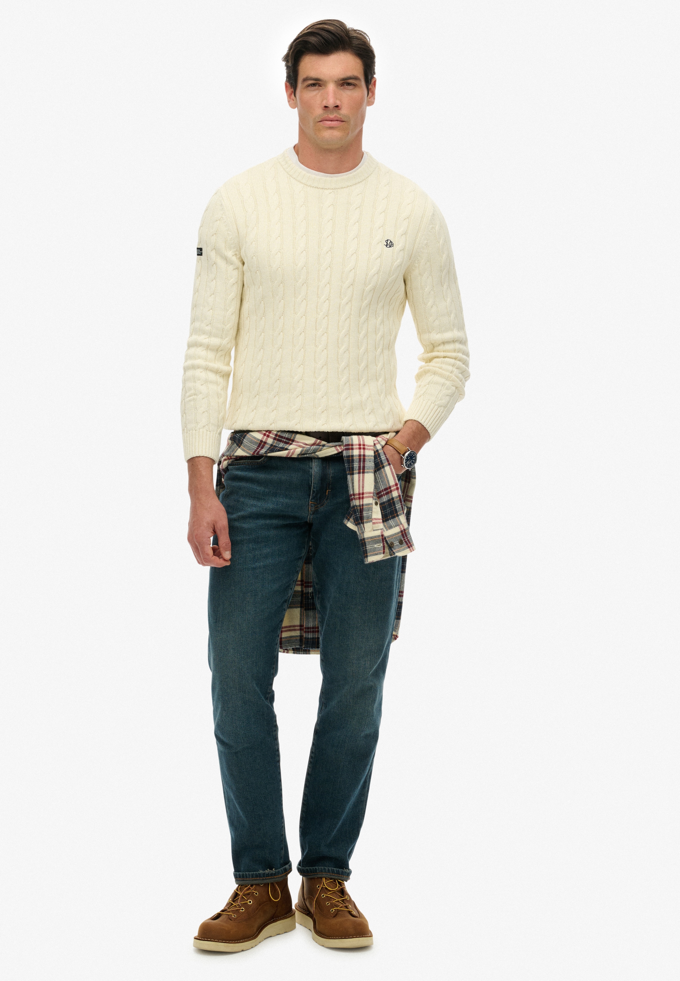 Superdry Pull à col rond »COTTON CABLE KNIT CREW« Baumwolle, slim fit