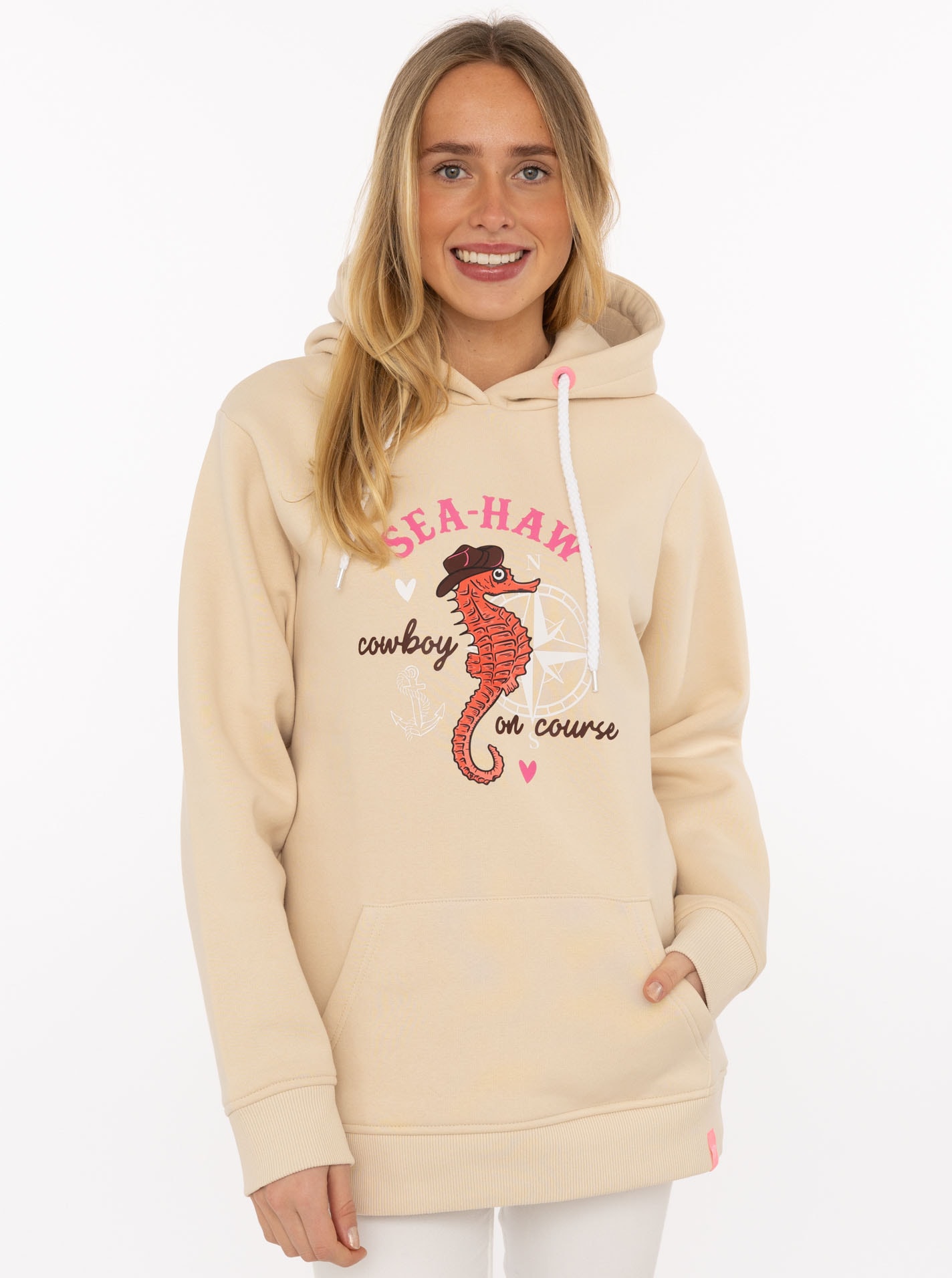 Zwillingsherz Hoodie »"Seepferdchen Cowbody"«, mit Stickerei, Kapuze, Fronttasche
