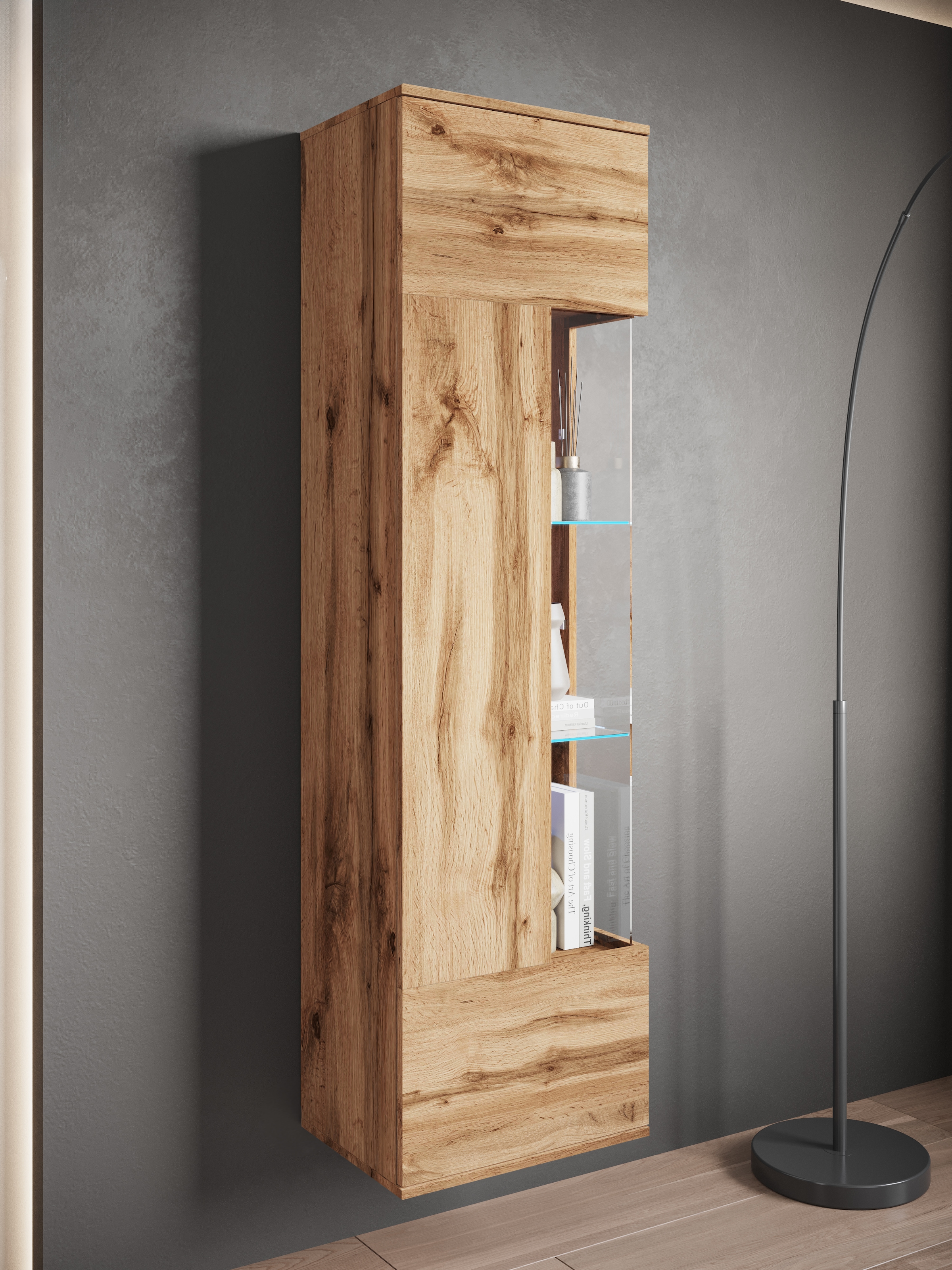 GOODproduct Vitrine »Kenia, stehend und hängend, Türanschlag wechselbar« 1 Stk. tlg. Vitrineschrank mit Glastüren 160 cm Höhe