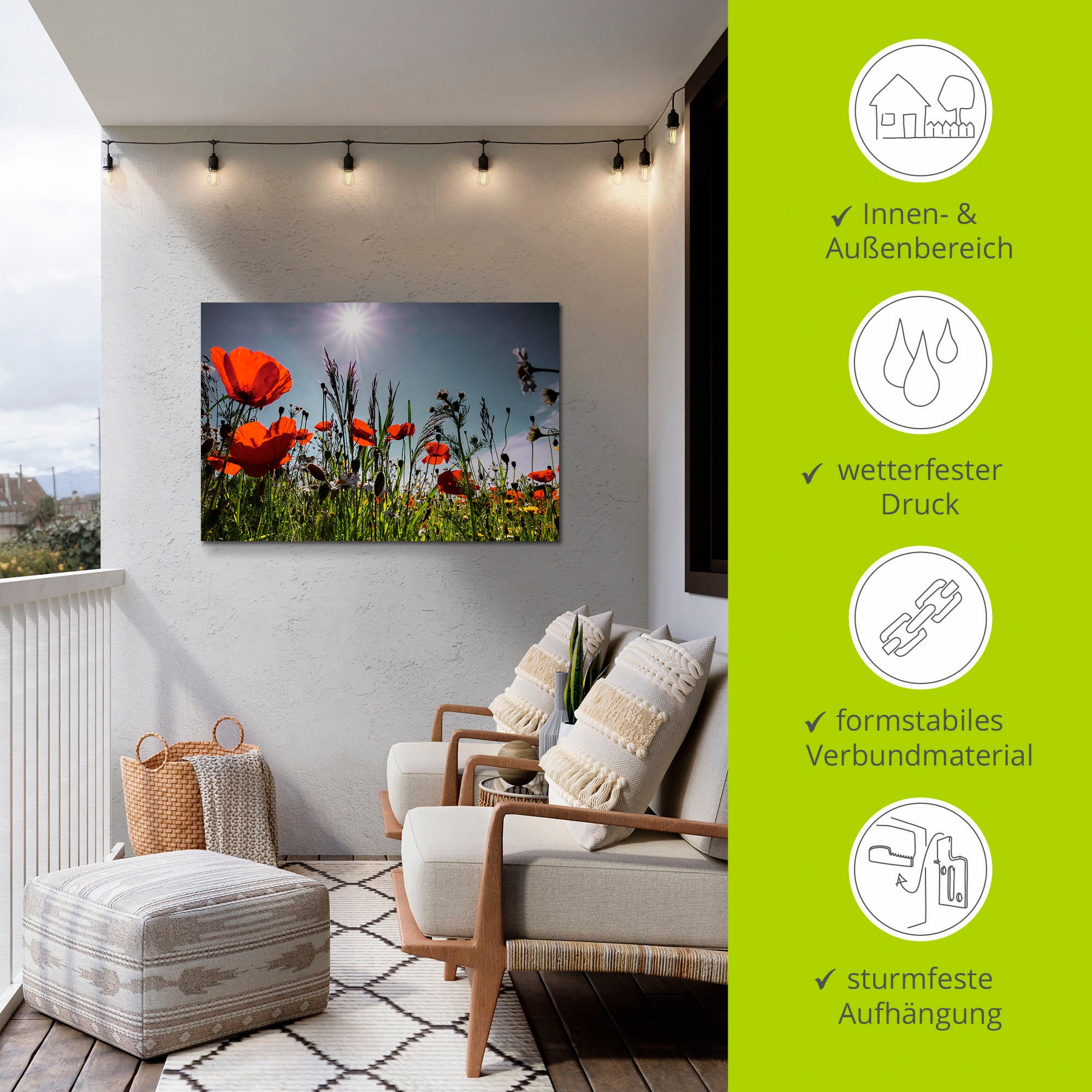 Artland Alu-Dibond-Druck »Mohnblumenwiese« Blumenwiese 1 Stk. tlg. für Innen- und Aussenbereich geeignet, Outdoorbild