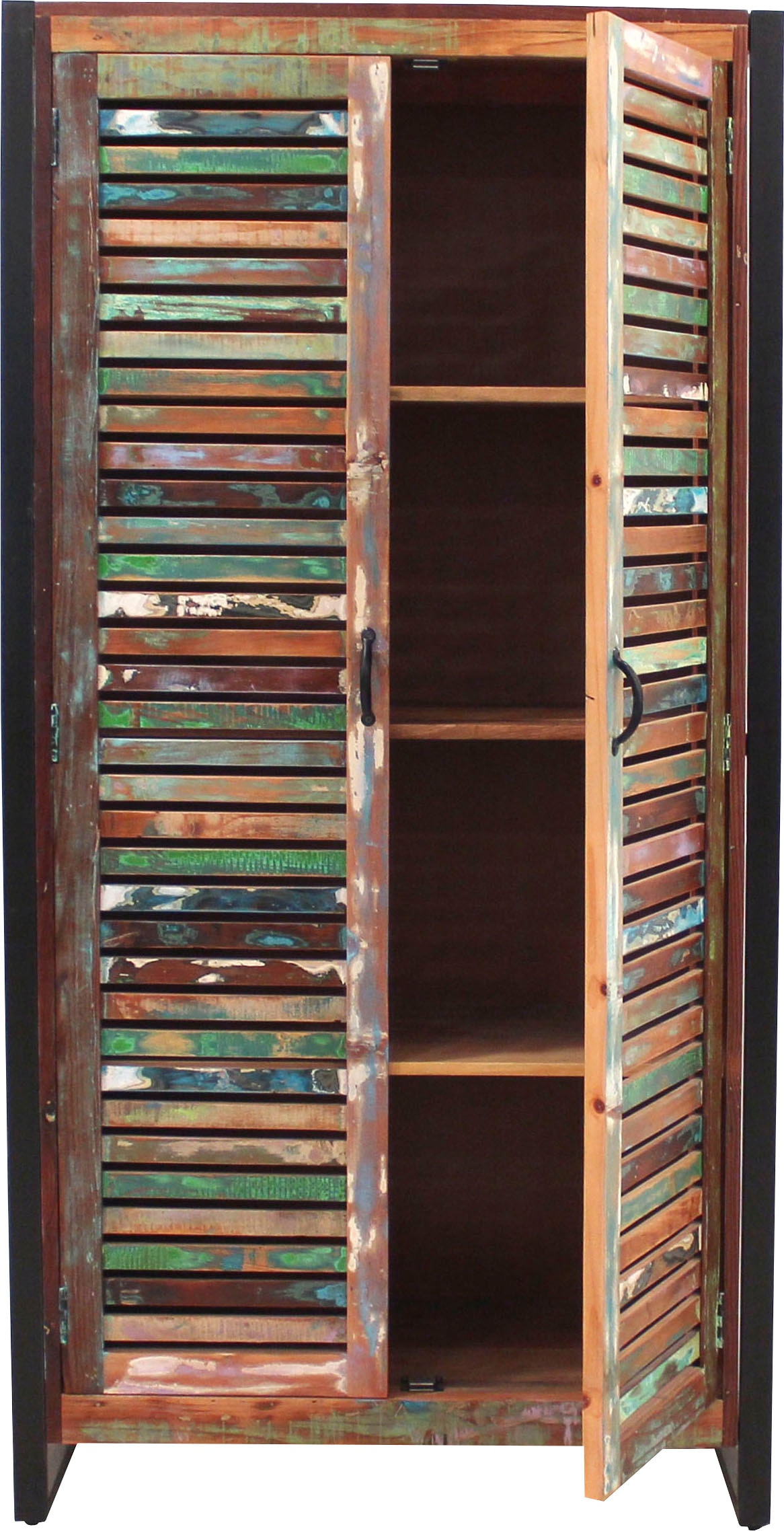 SIT Garderobenschrank »Altholz Massivholz Lamellen Industrial« Garderobenschrank aus Altholz mit Lamellen Design & Metall Details
