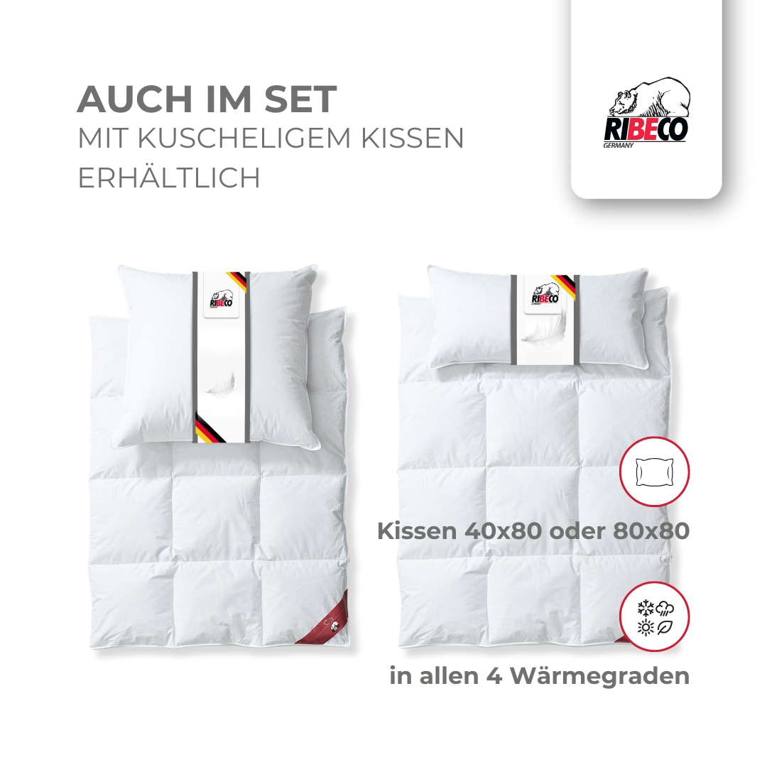 RIBECO Daunenbettdecke + Kopfkissen »Johanna« Daunenbettdeck & Federkissen Hergestellt in Deutschland